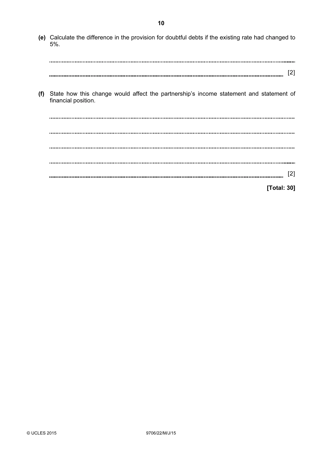 Cambridge A Level Accounting 9706 2015 May/June Paper 2 · Variant 2 question paper, page 10 of 16