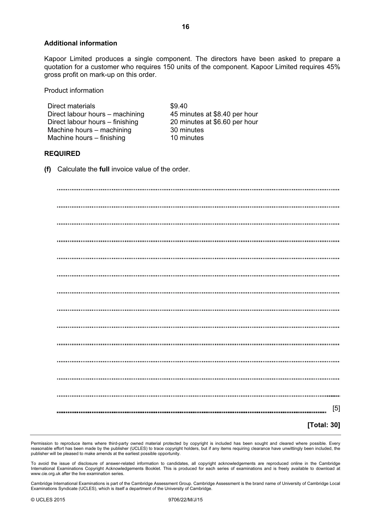 Cambridge A Level Accounting 9706 2015 May/June Paper 2 · Variant 2 question paper, page 16 of 16