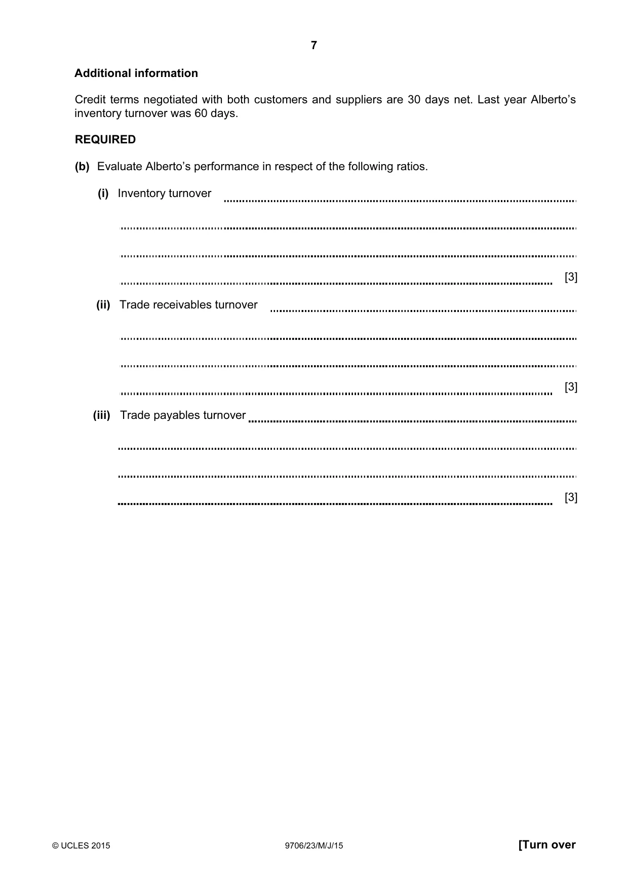 Cambridge A Level Accounting 9706 2015 May/June Paper 2 · Variant 3 question paper, page 7 of 12