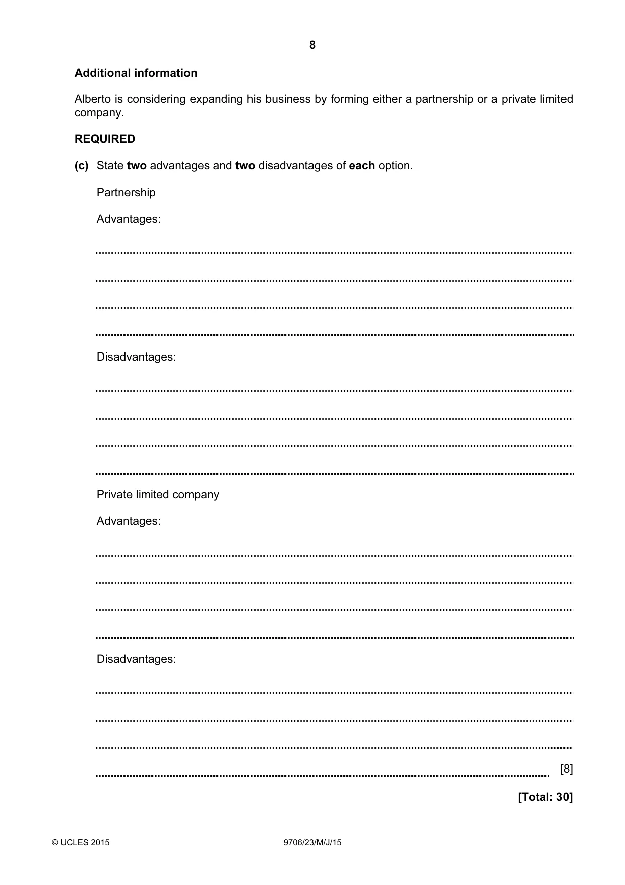 Cambridge A Level Accounting 9706 2015 May/June Paper 2 · Variant 3 question paper, page 8 of 12