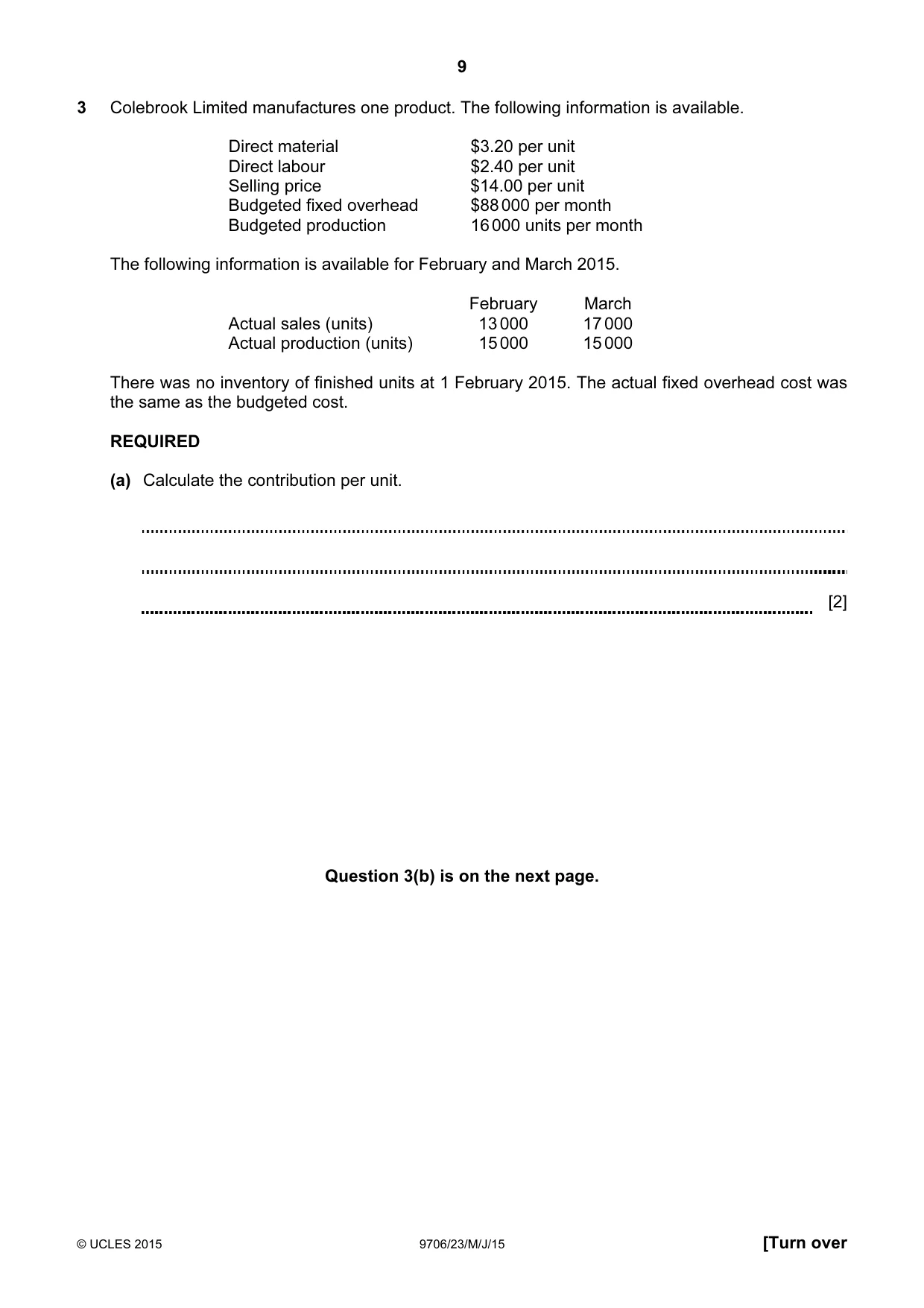 Cambridge A Level Accounting 9706 2015 May/June Paper 2 · Variant 3 question paper, page 9 of 12