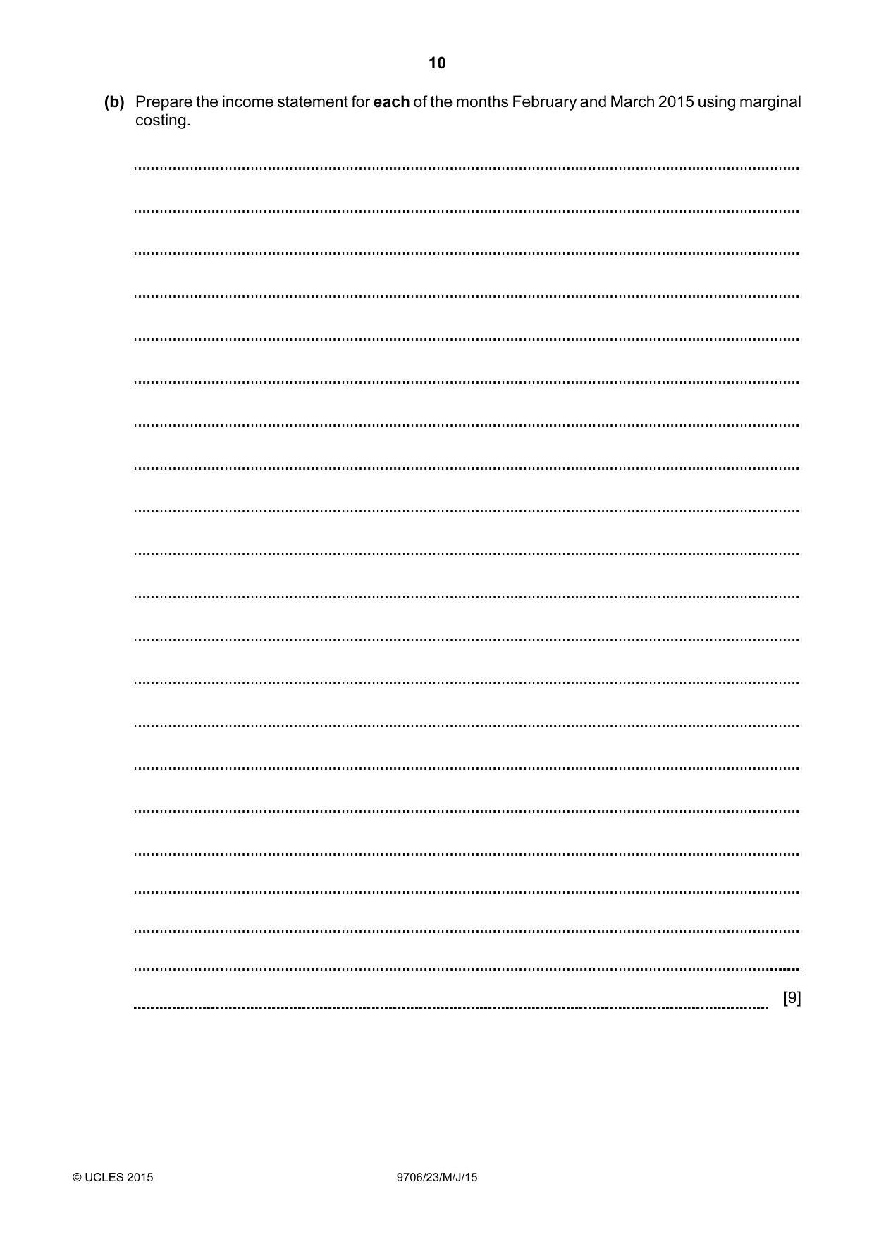 Cambridge A Level Accounting 9706 2015 May/June Paper 2 · Variant 3 question paper, page 10 of 12