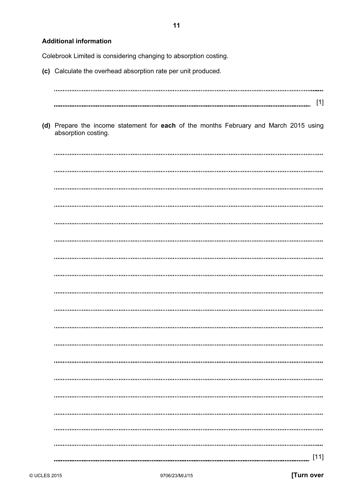 Cambridge A Level Accounting 9706 2015 May/June Paper 2 · Variant 3 question paper, page 11 of 12
