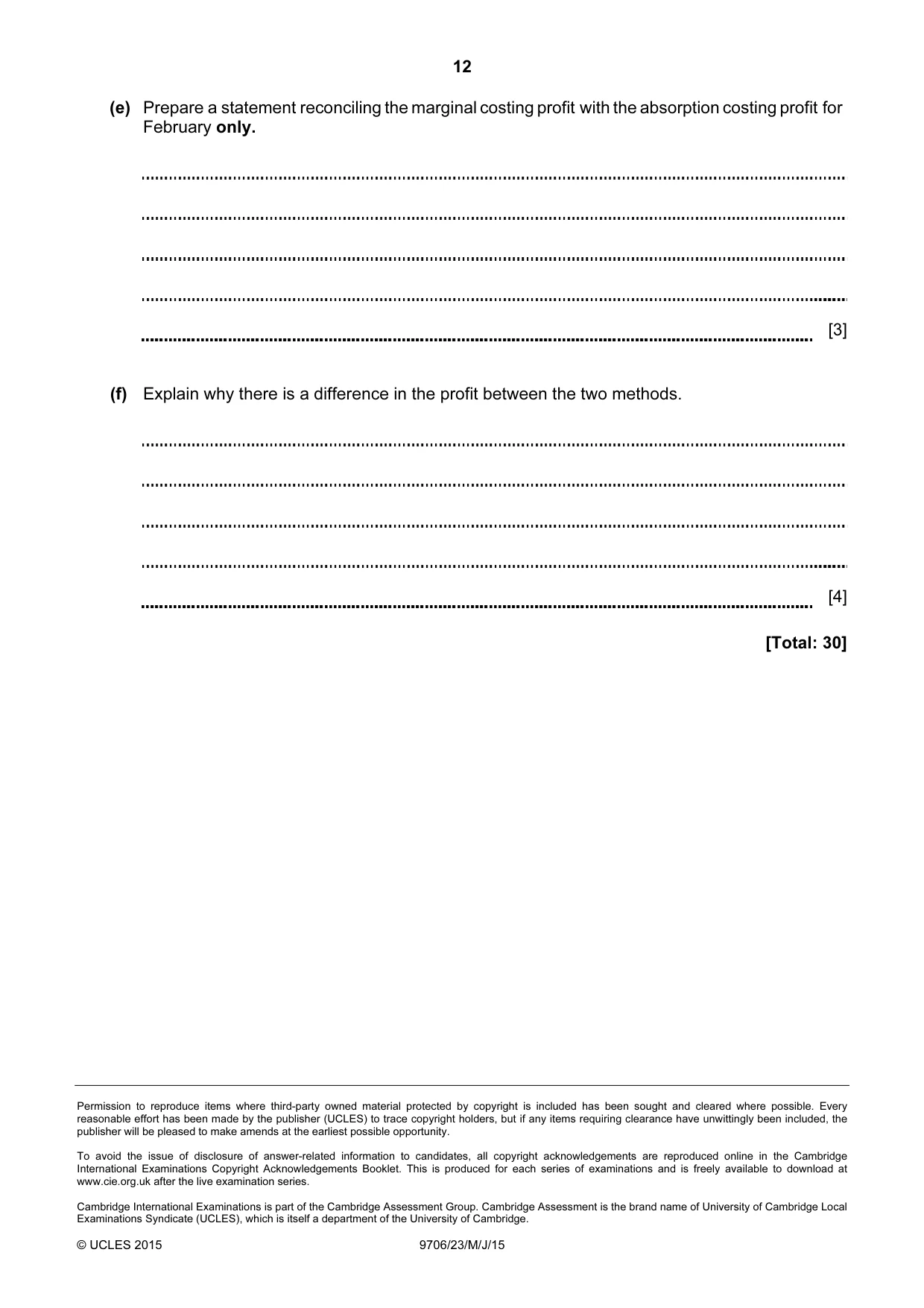 Cambridge A Level Accounting 9706 2015 May/June Paper 2 · Variant 3 question paper, page 12 of 12