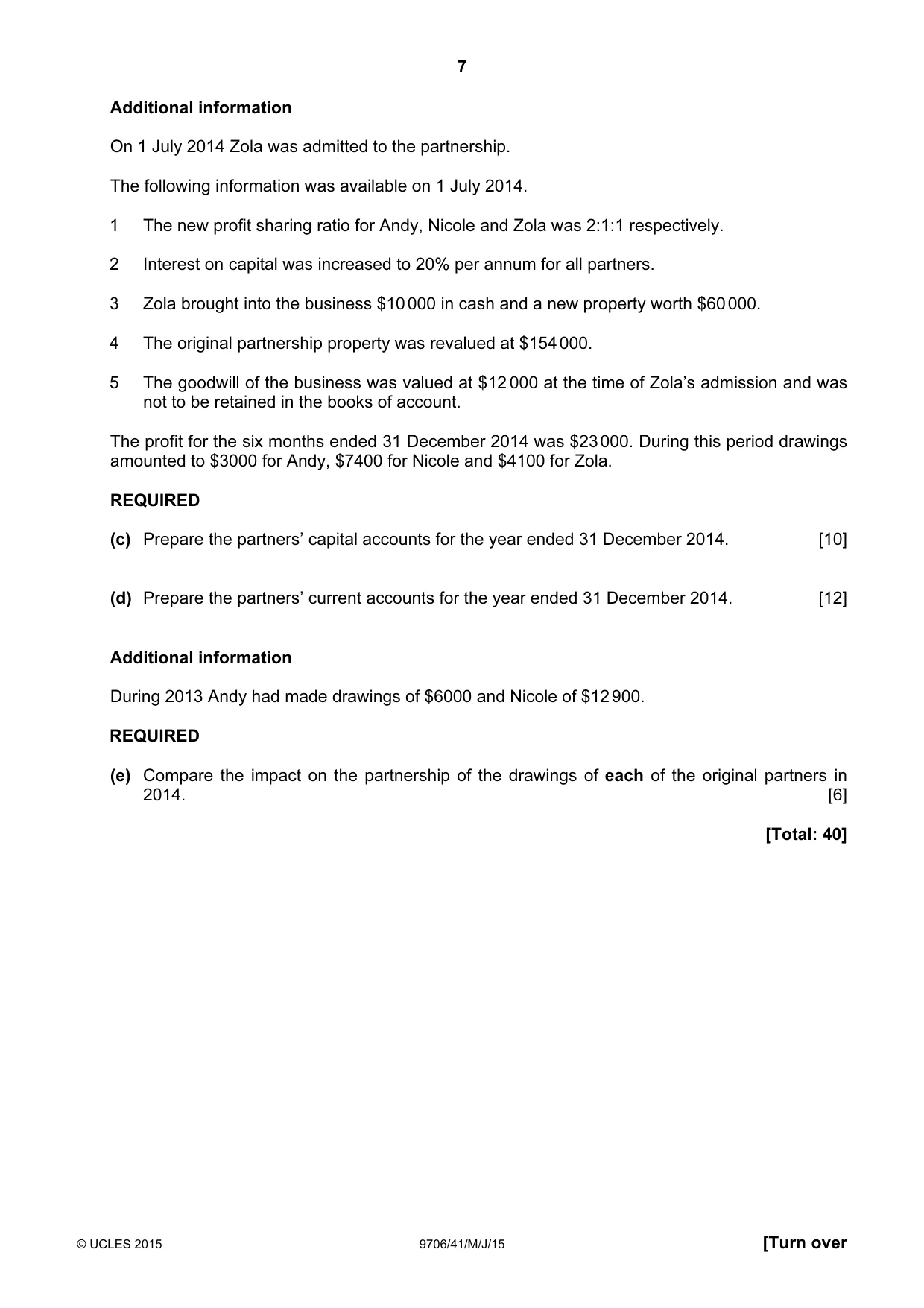 Cambridge A Level Accounting 9706 2015 May/June Paper 4 · Variant 1 question paper, page 7 of 12