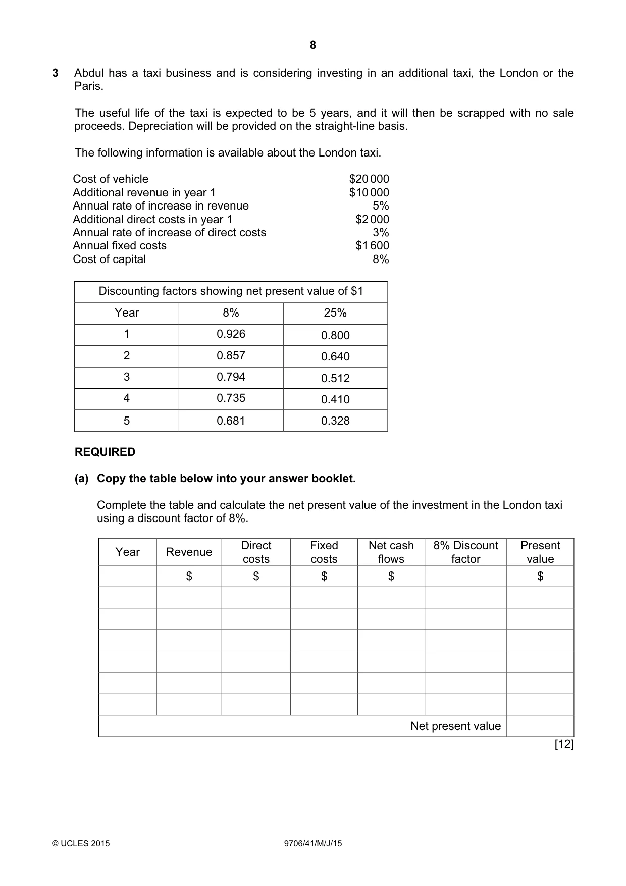 Cambridge A Level Accounting 9706 2015 May/June Paper 4 · Variant 1 question paper, page 8 of 12