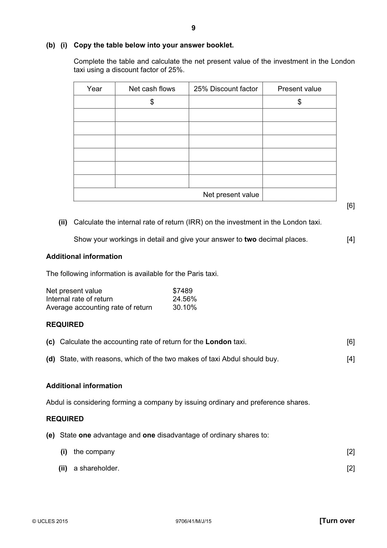 Cambridge A Level Accounting 9706 2015 May/June Paper 4 · Variant 1 question paper, page 9 of 12