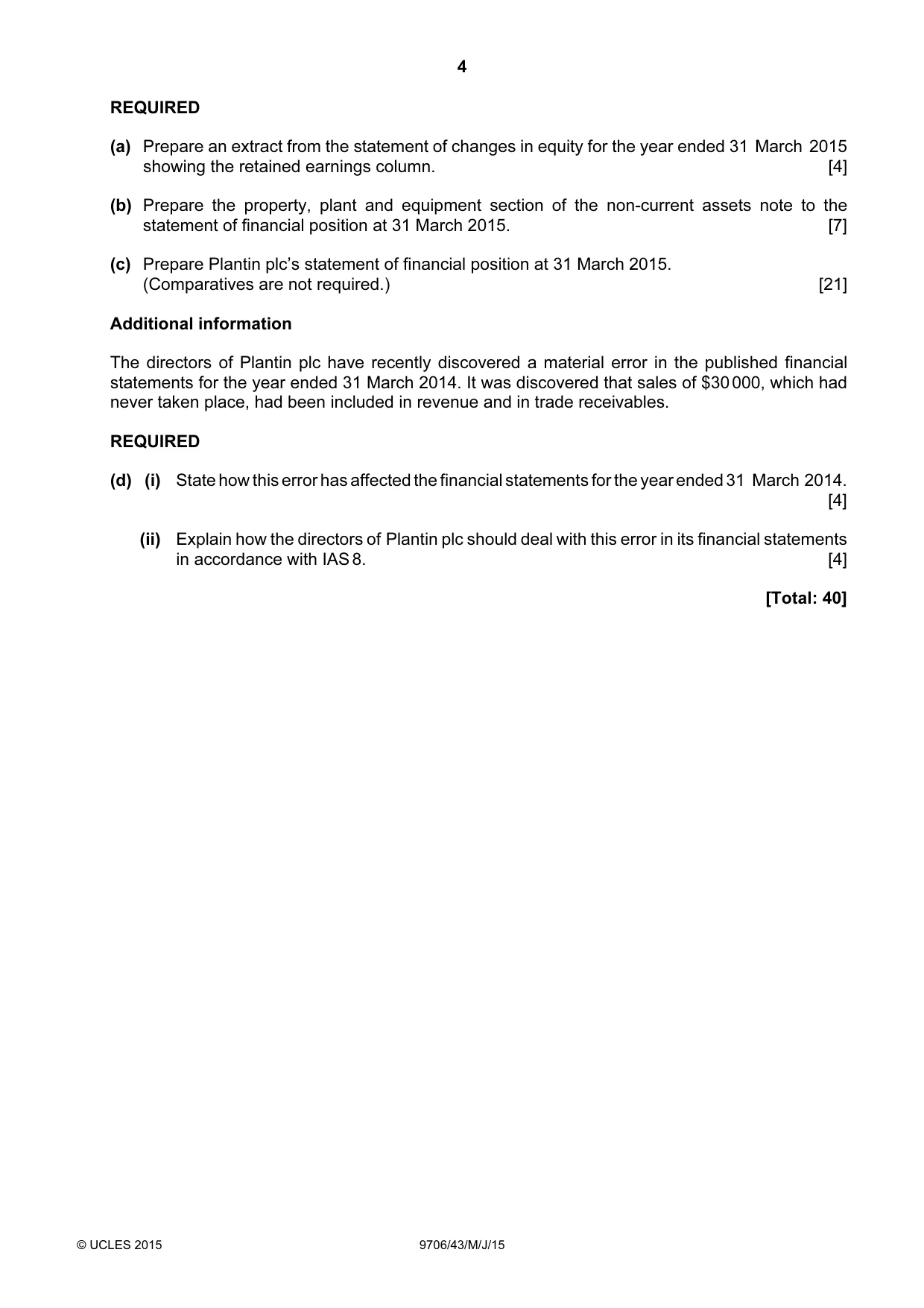 Cambridge A Level Accounting 9706 2015 May/June Paper 4 · Variant 3 question paper, page 4 of 8