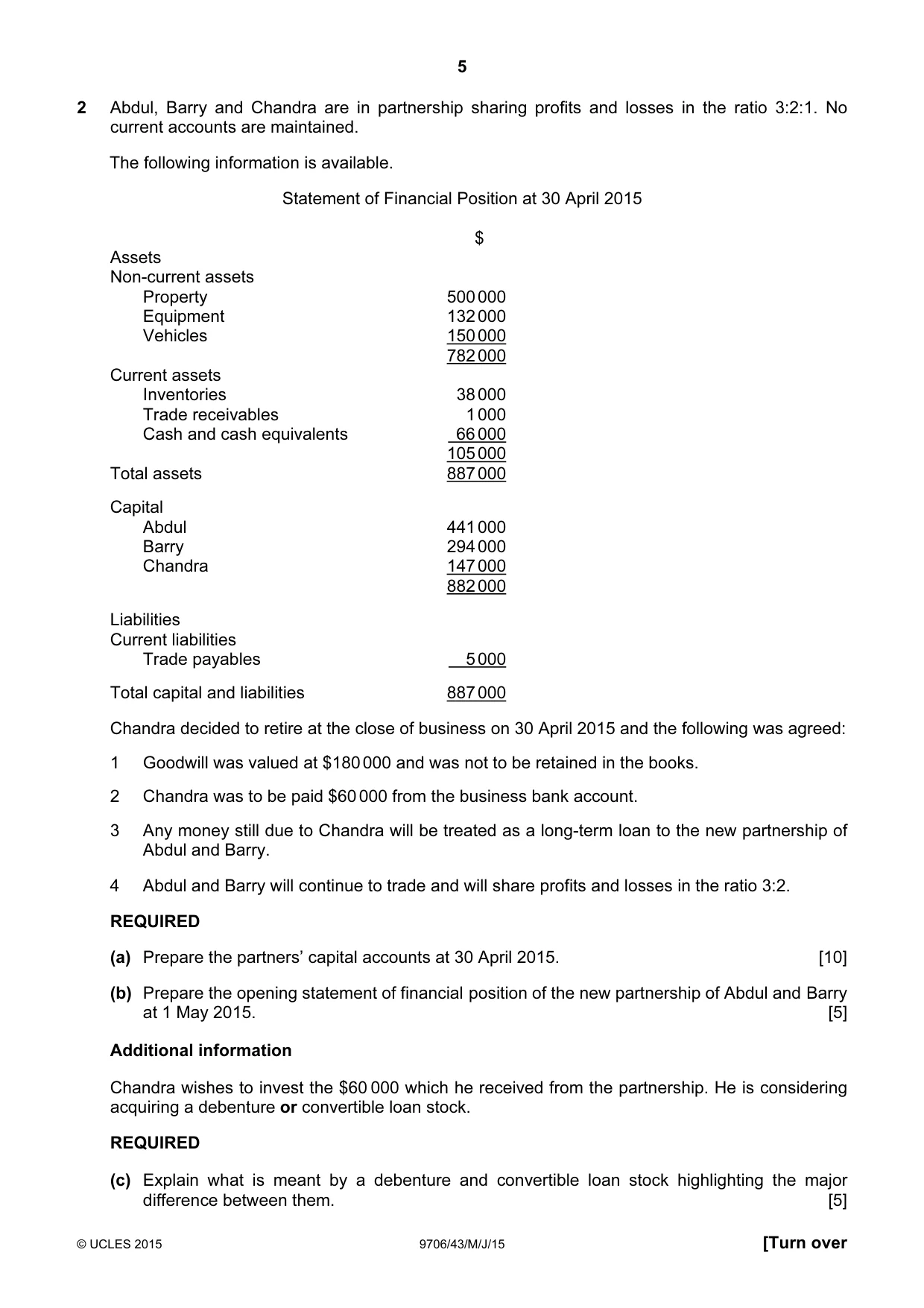 Cambridge A Level Accounting 9706 2015 May/June Paper 4 · Variant 3 question paper, page 5 of 8