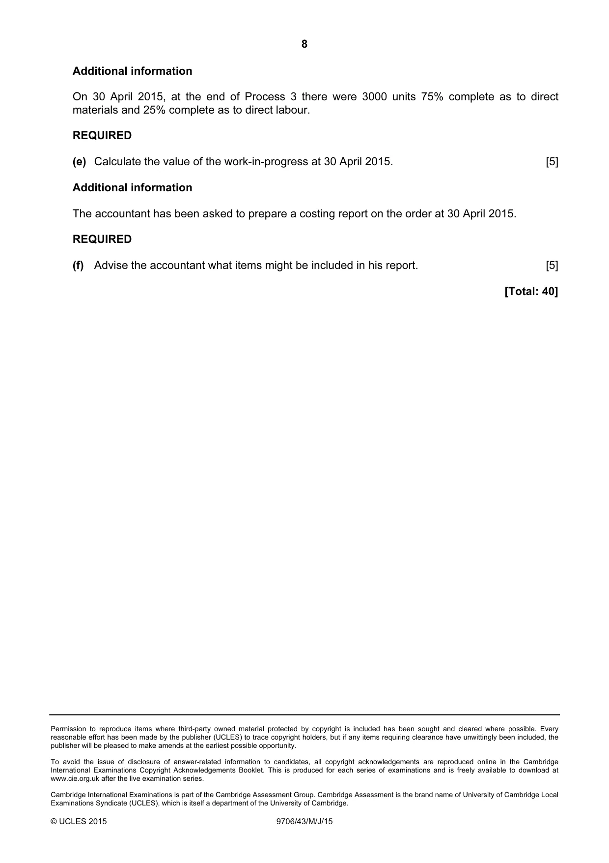 Cambridge A Level Accounting 9706 2015 May/June Paper 4 · Variant 3 question paper, page 8 of 8