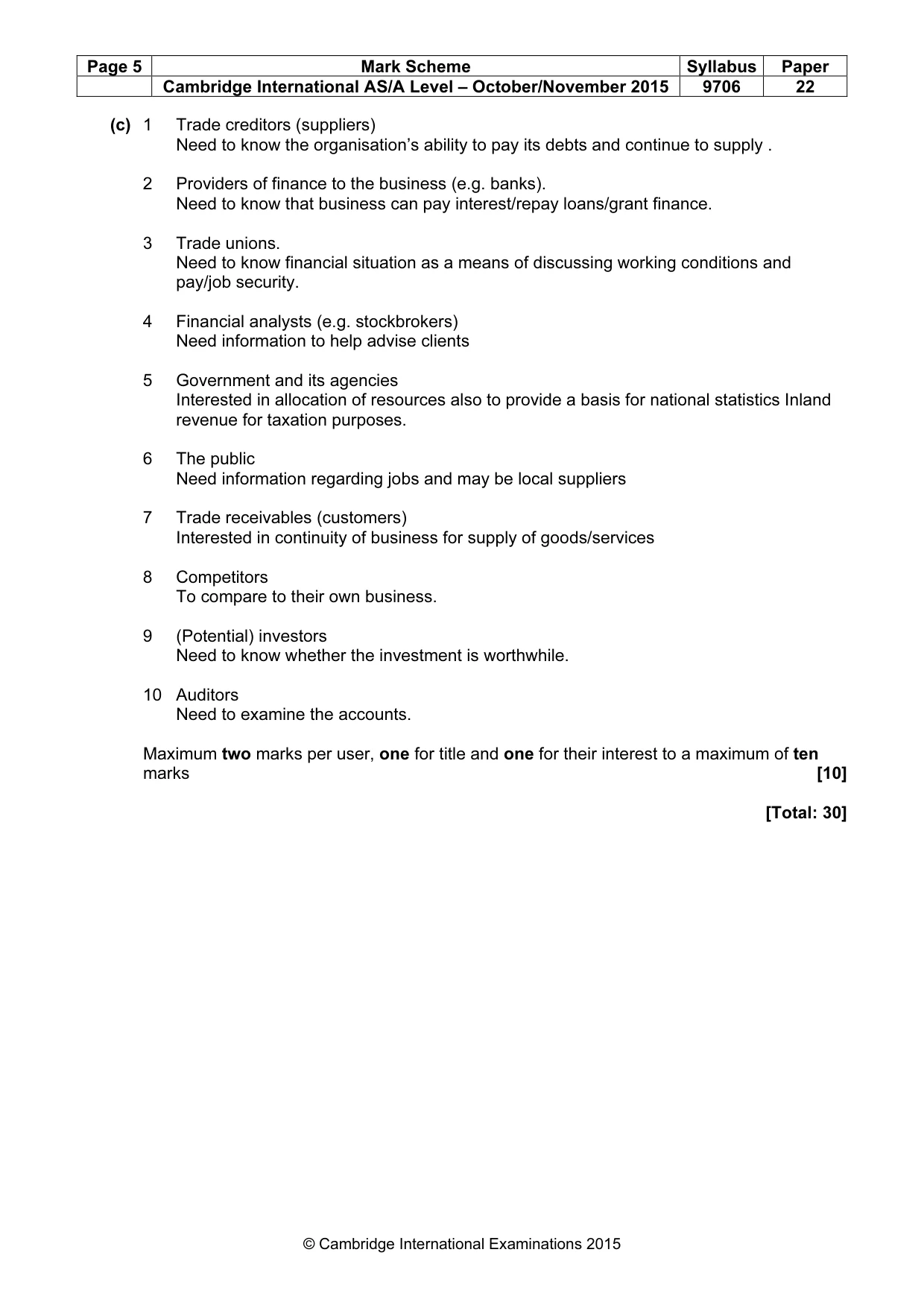 Mark scheme, page 5 of 7