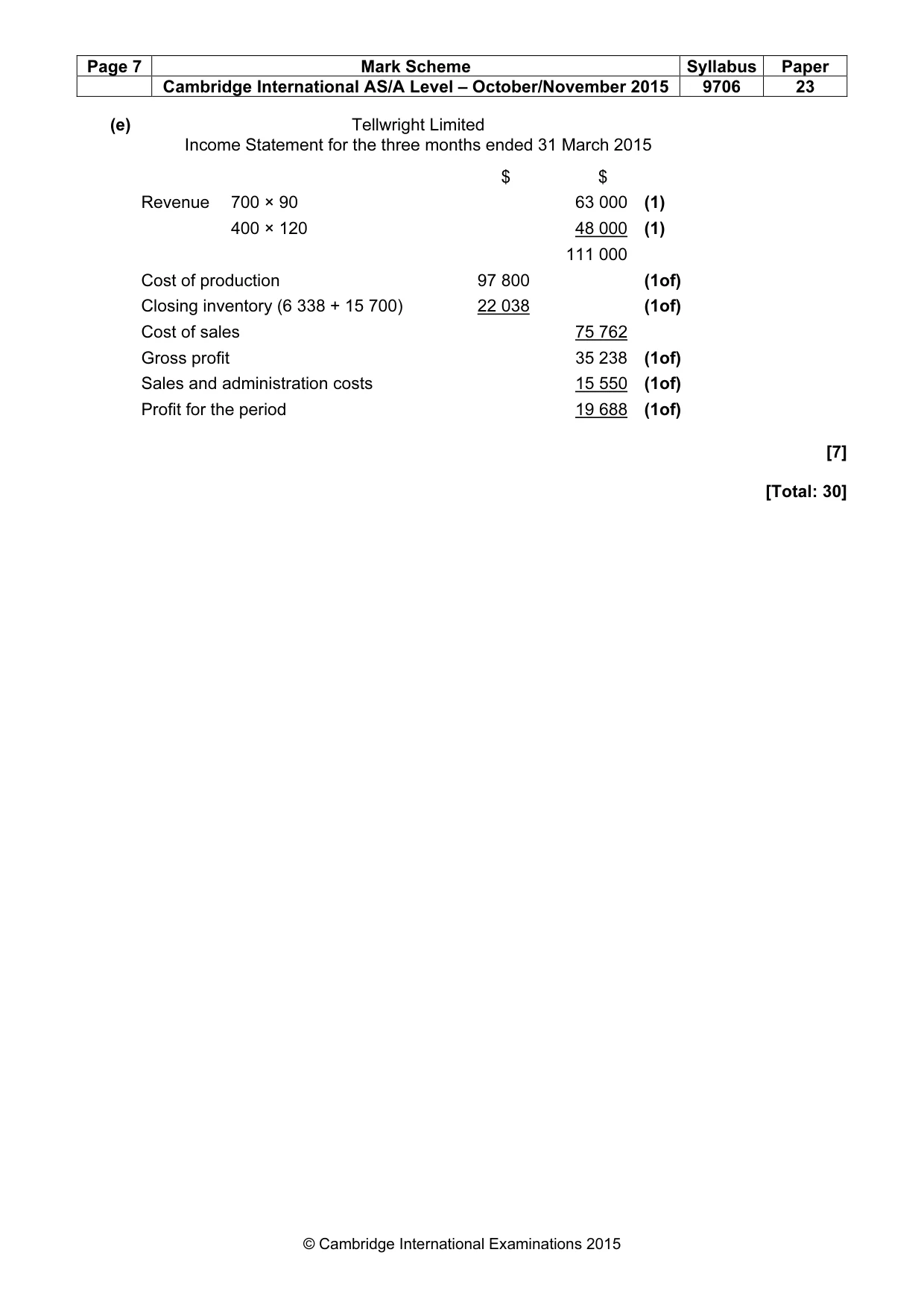 Mark scheme, page 7 of 7