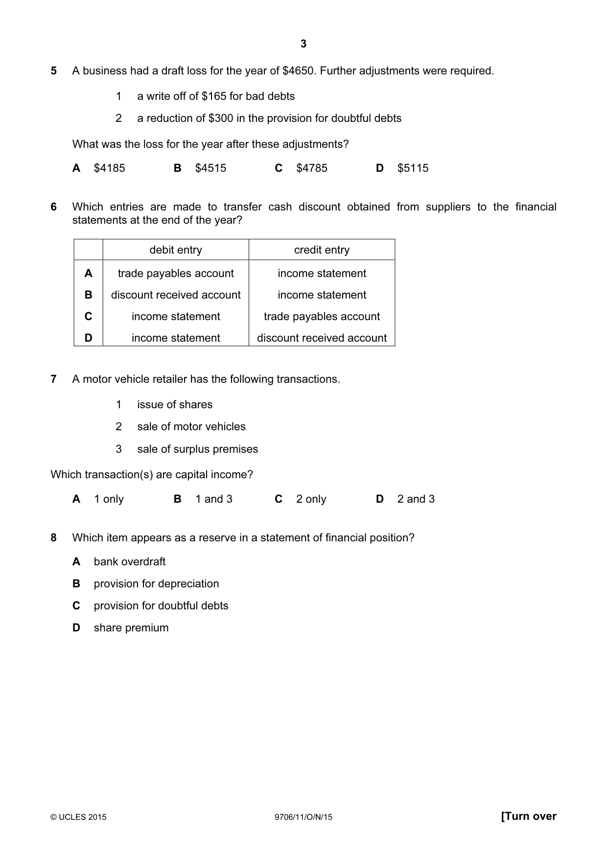 Cambridge A Level Accounting 9706 2015 Oct/Nov Paper 1 · Variant 1 question paper, page 3 of 12