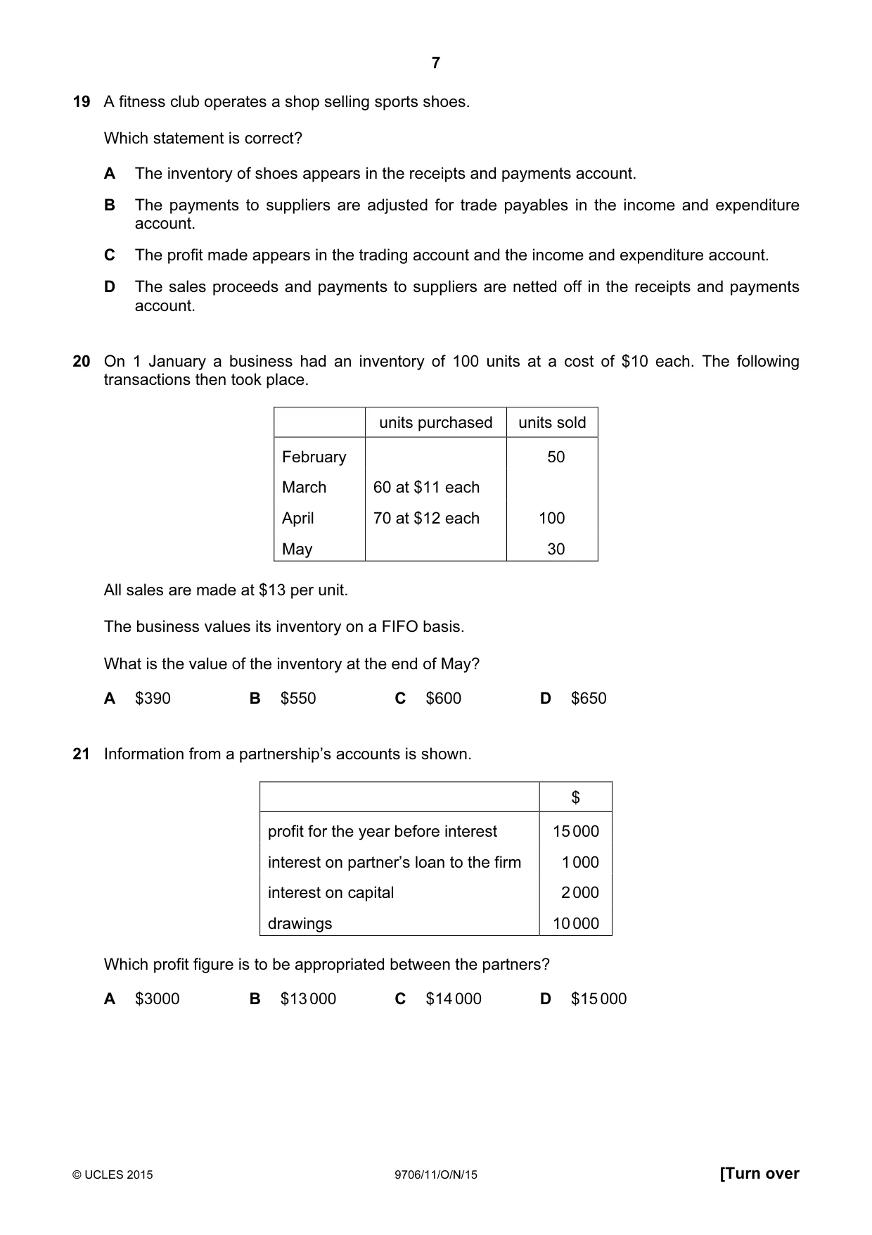 Cambridge A Level Accounting 9706 2015 Oct/Nov Paper 1 · Variant 1 question paper, page 7 of 12