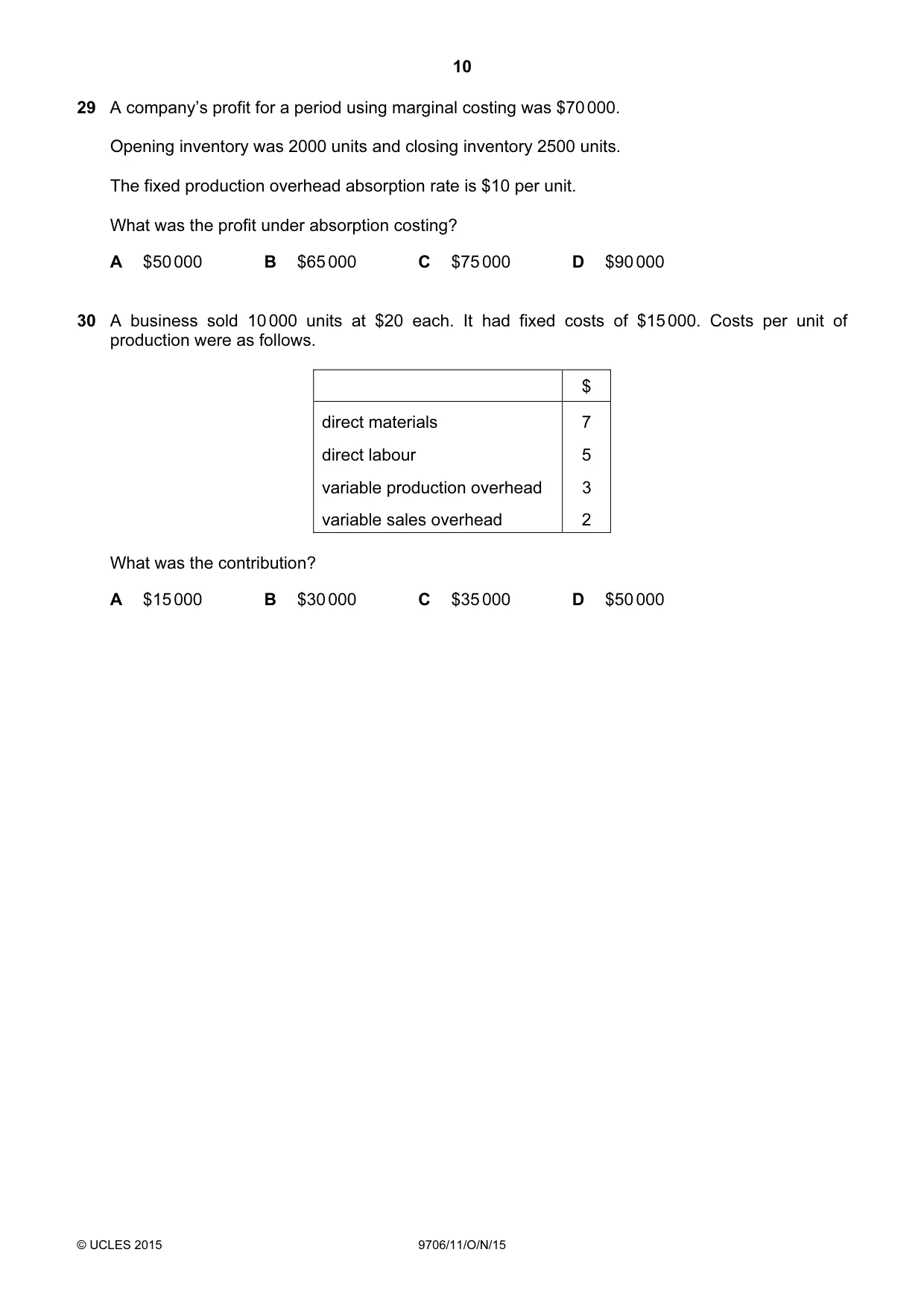 Cambridge A Level Accounting 9706 2015 Oct/Nov Paper 1 · Variant 1 question paper, page 10 of 12
