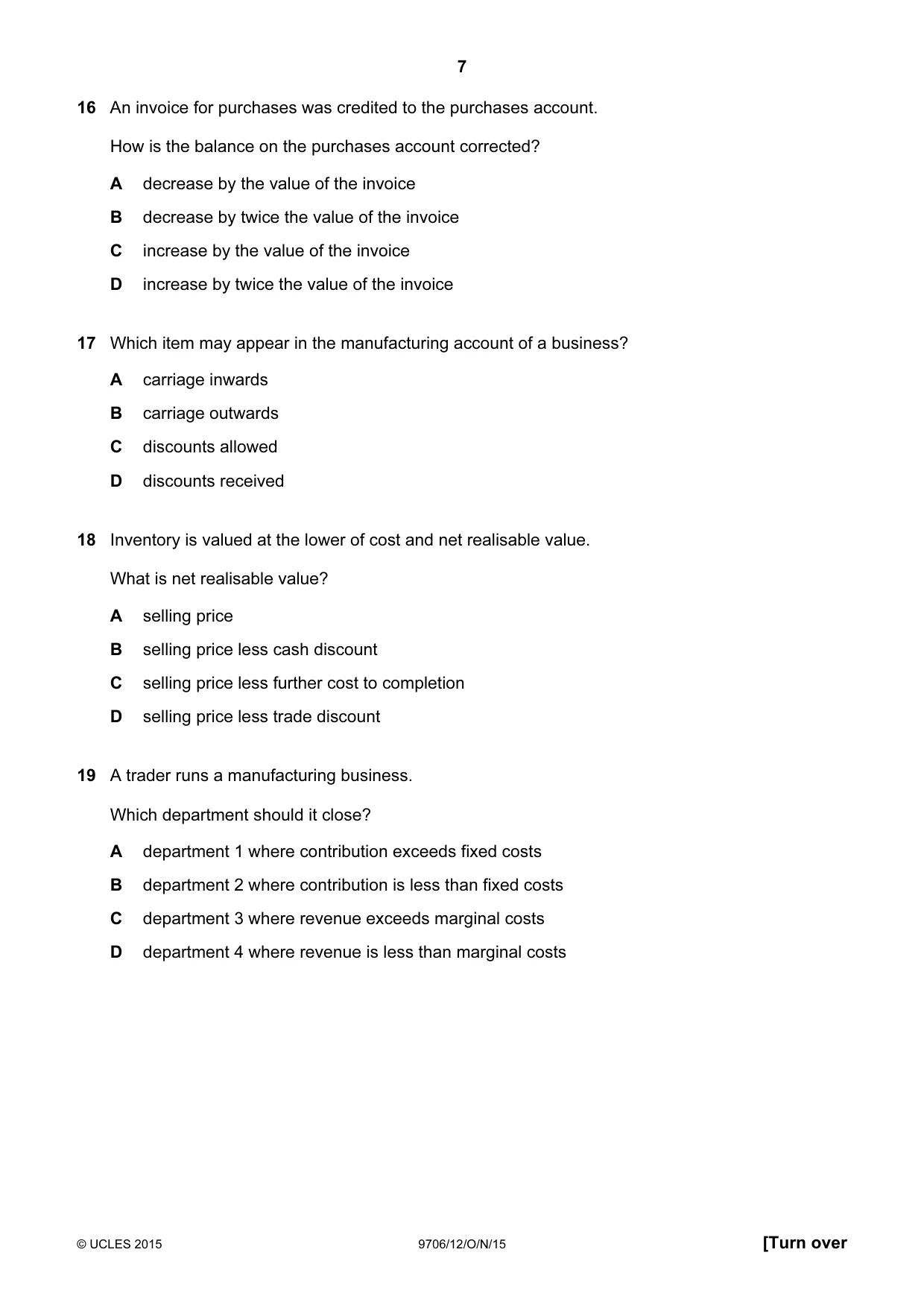Cambridge A Level Accounting 9706 2015 Oct/Nov Paper 1 · Variant 2 question paper, page 7 of 12