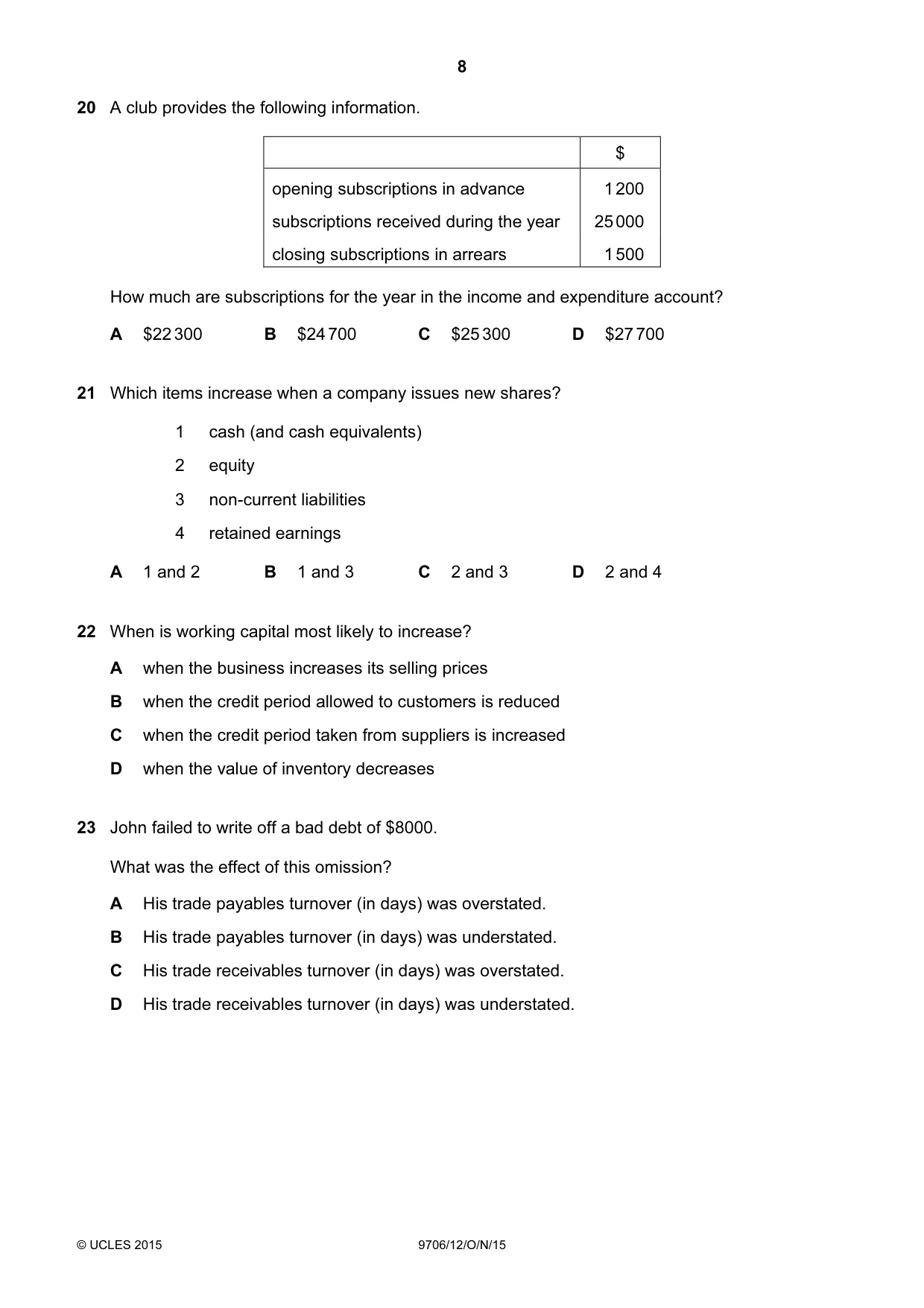 Cambridge A Level Accounting 9706 2015 Oct/Nov Paper 1 · Variant 2 question paper, page 8 of 12