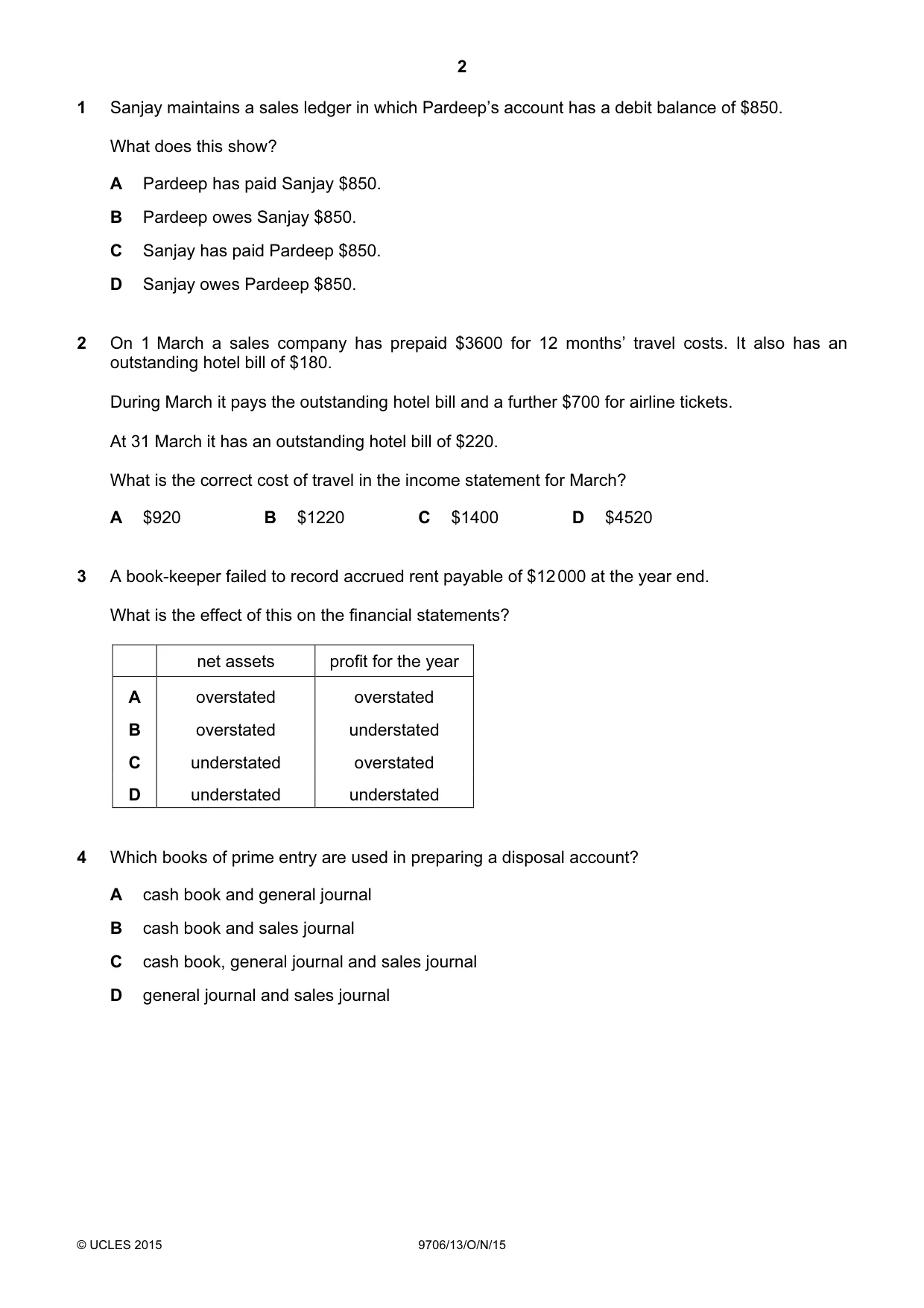 Cambridge A Level Accounting 9706 2015 Oct/Nov Paper 1 · Variant 3 question paper, page 2 of 12