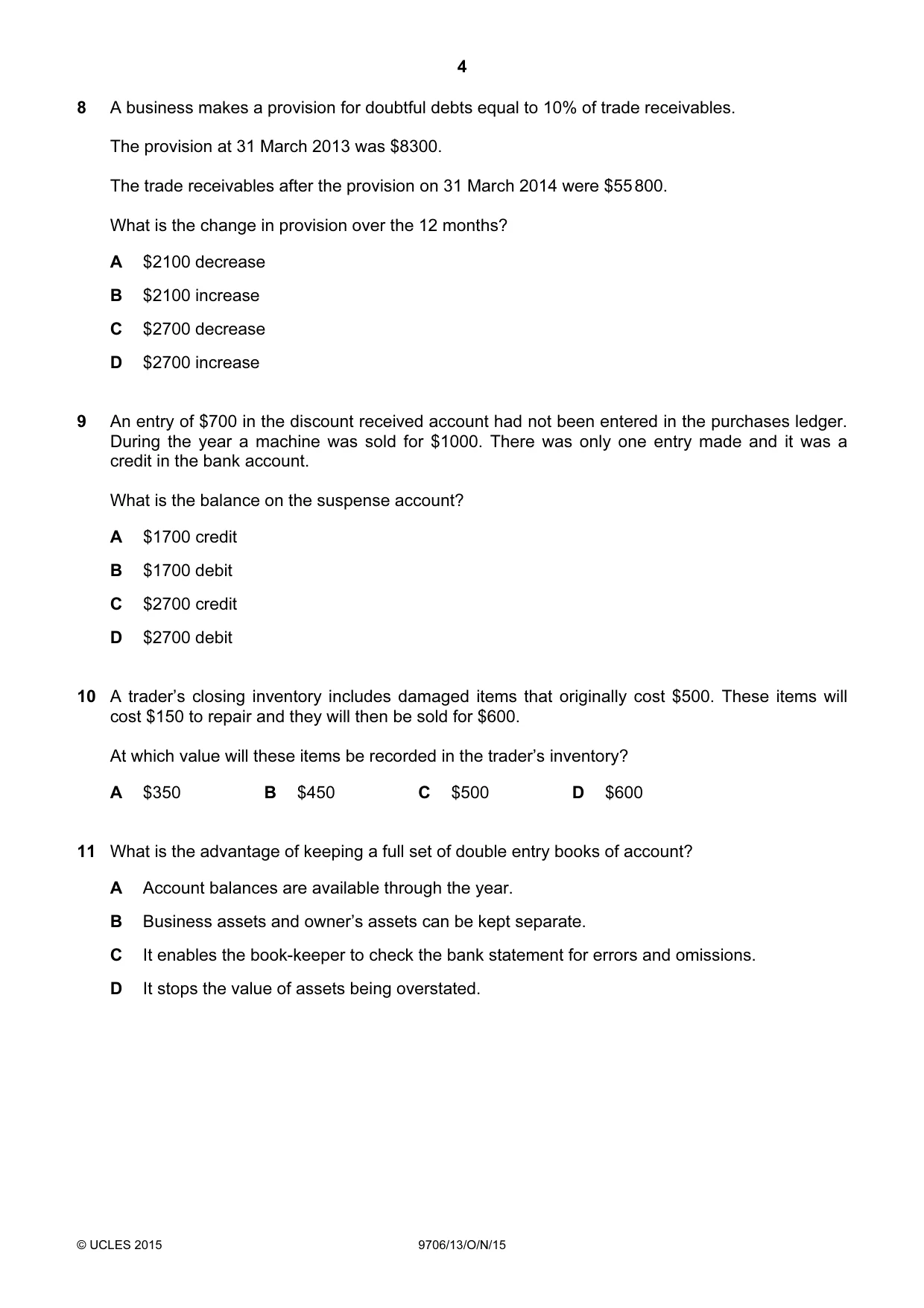 Cambridge A Level Accounting 9706 2015 Oct/Nov Paper 1 · Variant 3 question paper, page 4 of 12
