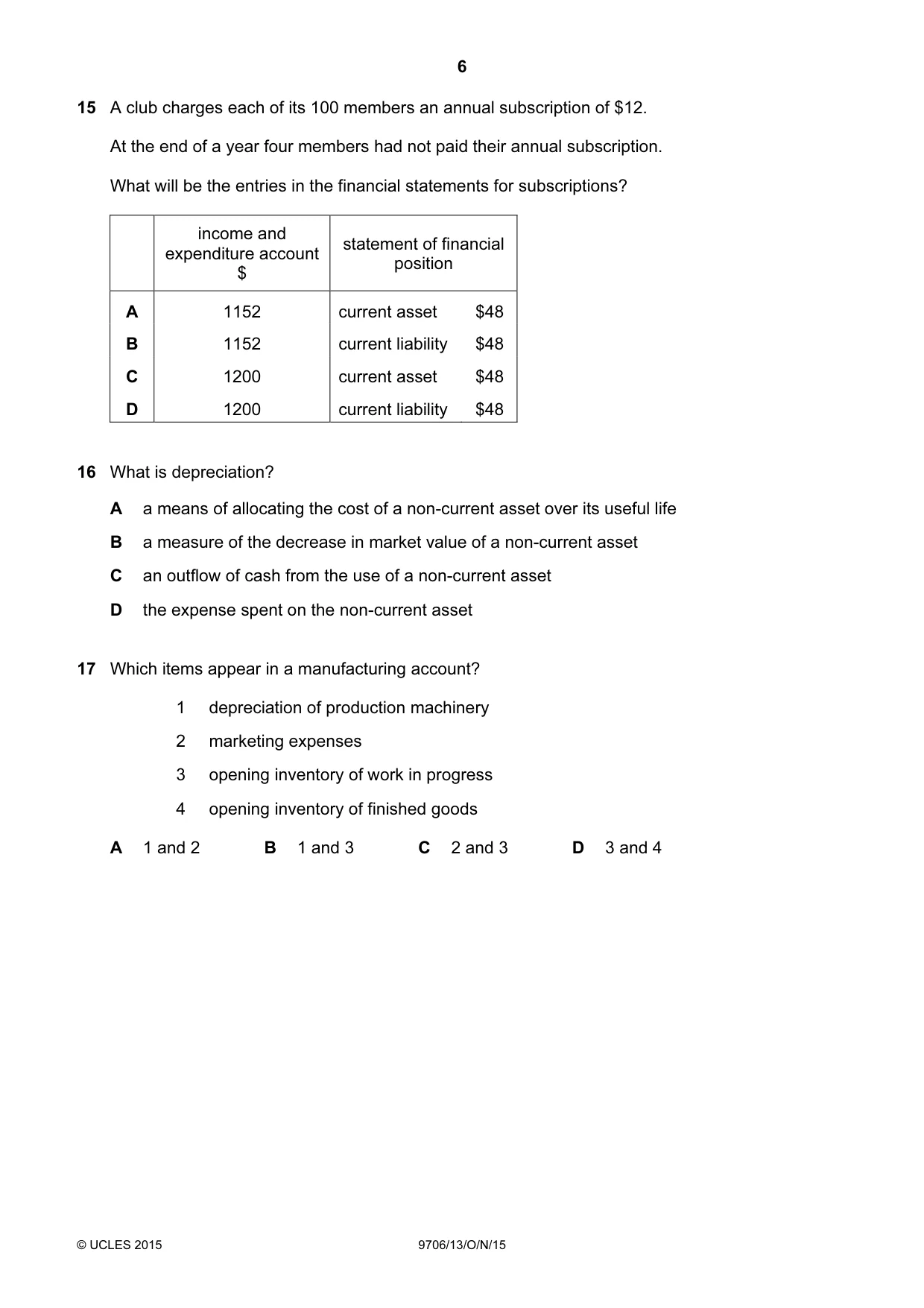 Cambridge A Level Accounting 9706 2015 Oct/Nov Paper 1 · Variant 3 question paper, page 6 of 12