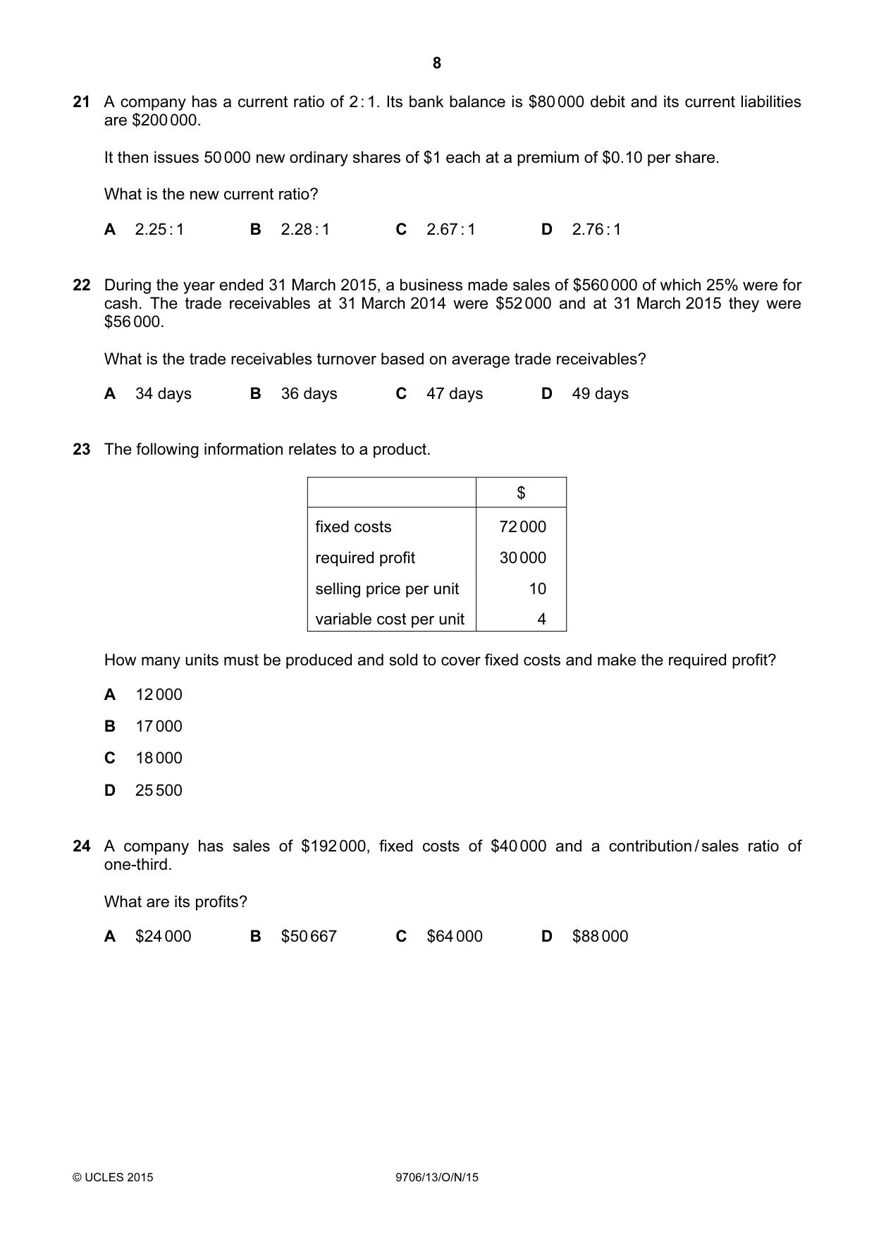 Cambridge A Level Accounting 9706 2015 Oct/Nov Paper 1 · Variant 3 question paper, page 8 of 12