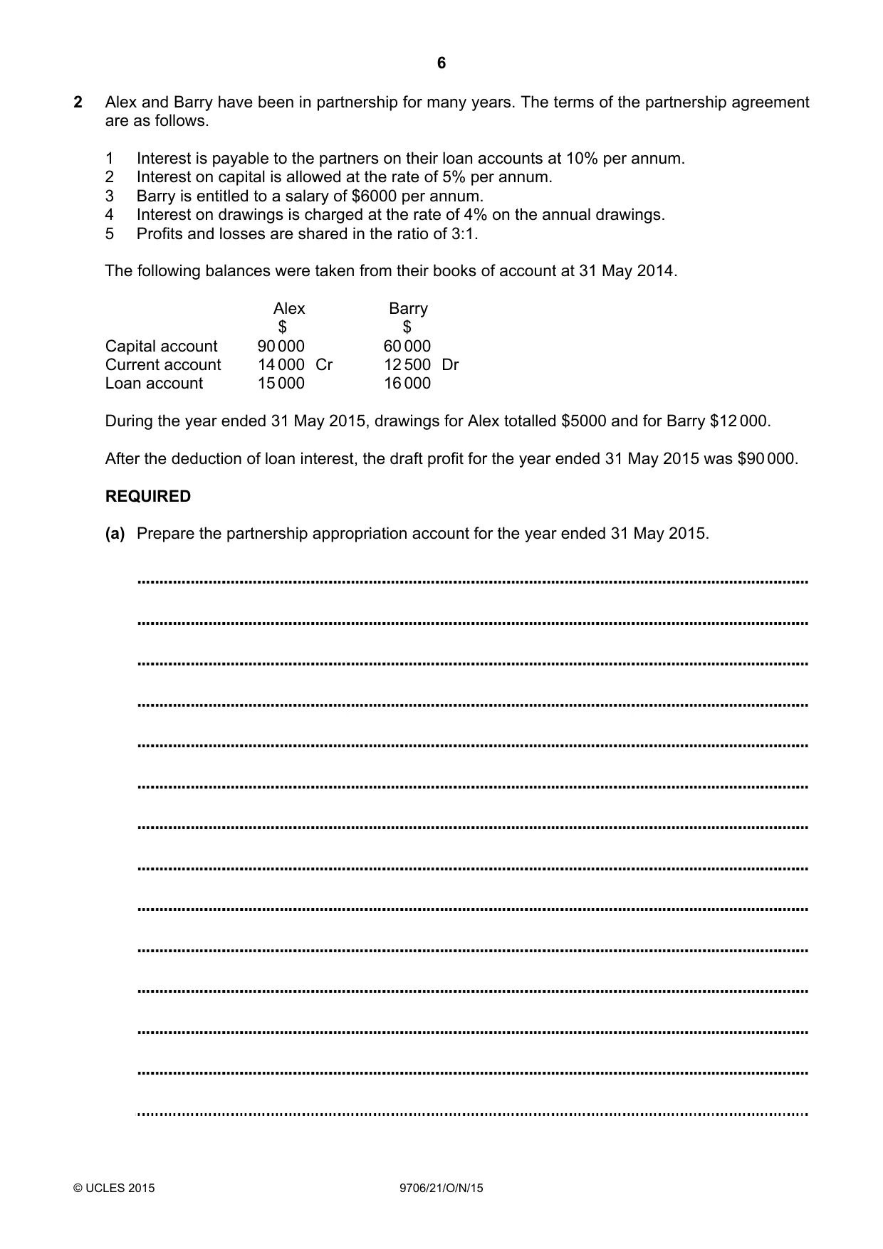 Cambridge A Level Accounting 9706 2015 Oct/Nov Paper 2 · Variant 1 question paper, page 6 of 16