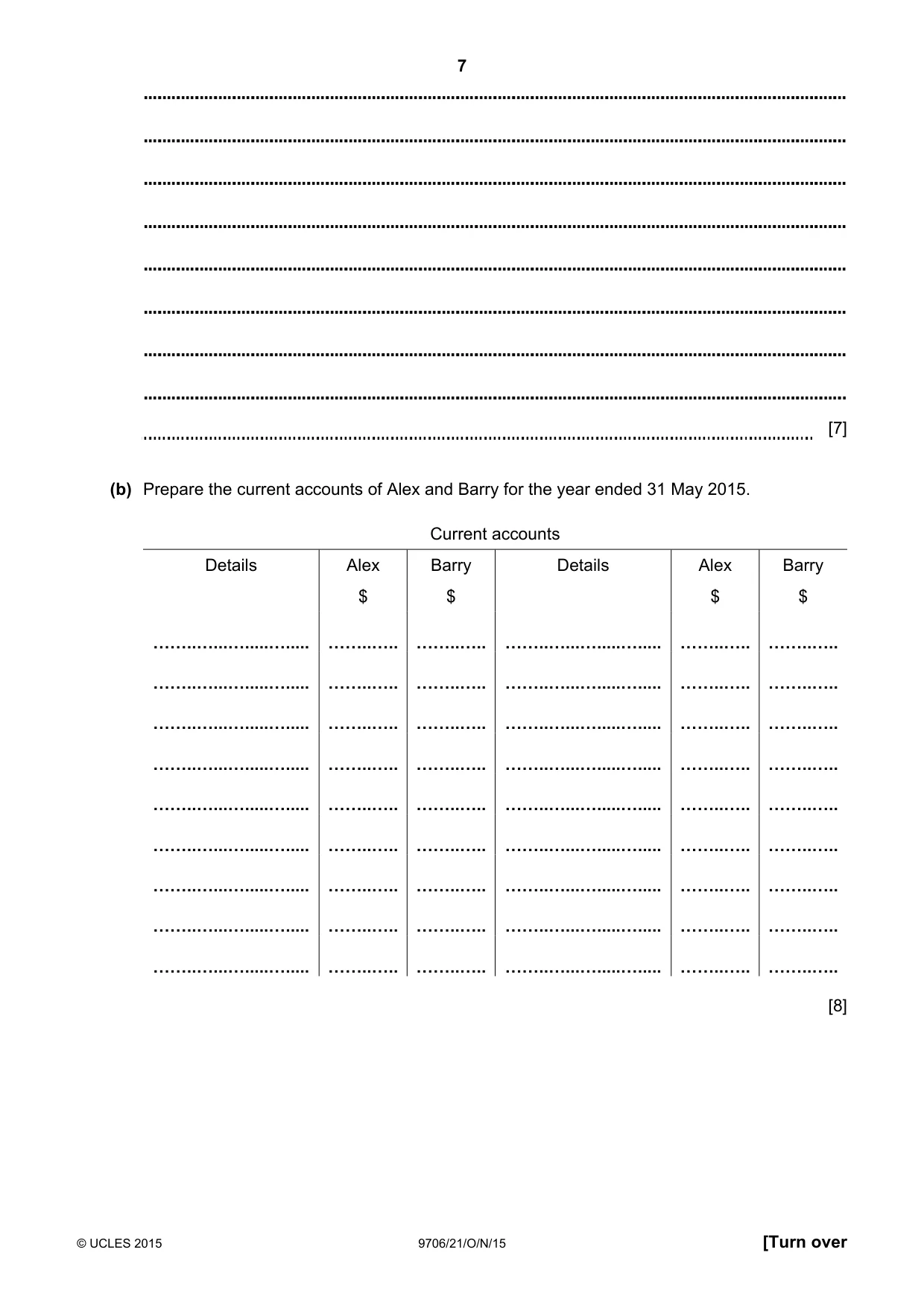 Cambridge A Level Accounting 9706 2015 Oct/Nov Paper 2 · Variant 1 question paper, page 7 of 16