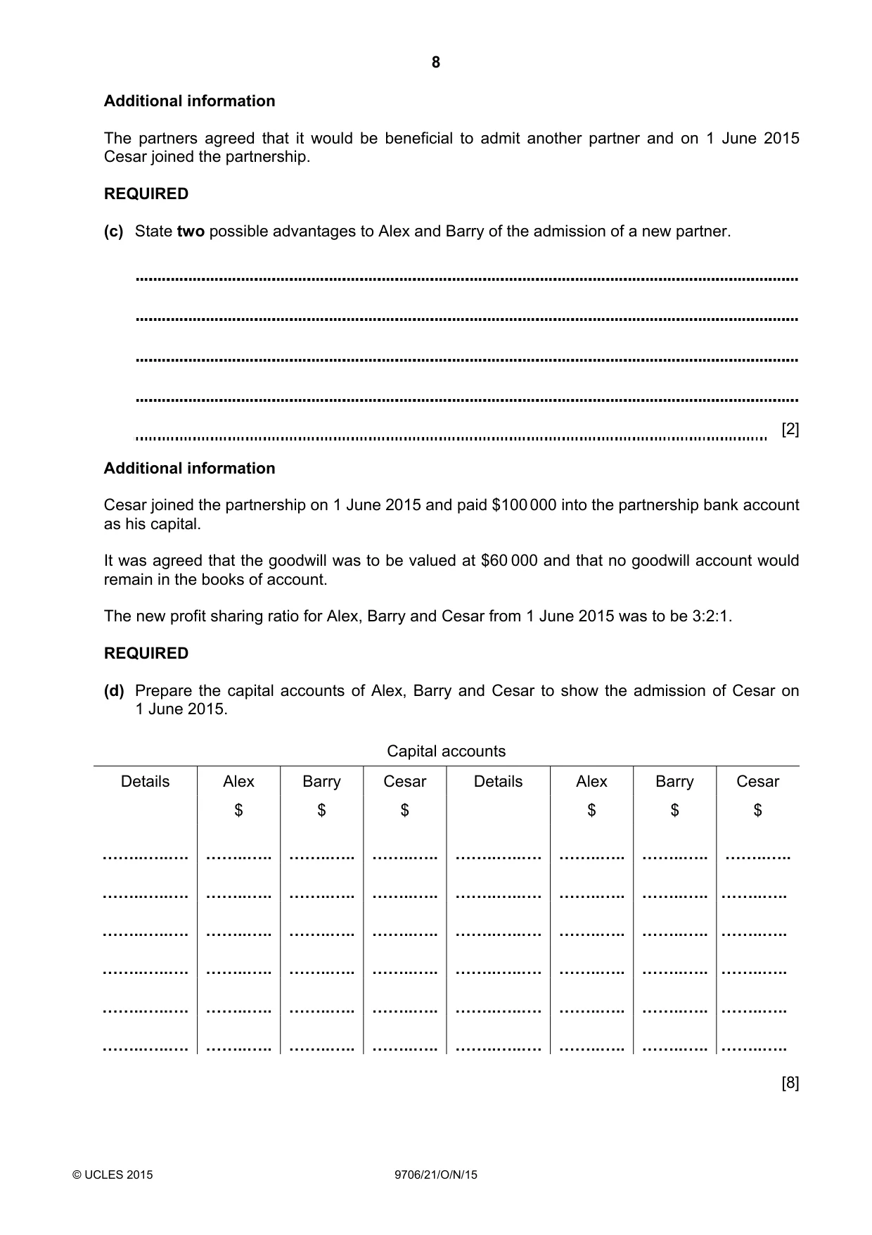Cambridge A Level Accounting 9706 2015 Oct/Nov Paper 2 · Variant 1 question paper, page 8 of 16