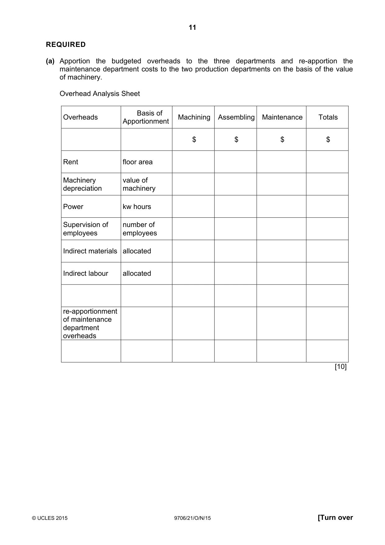 Cambridge A Level Accounting 9706 2015 Oct/Nov Paper 2 · Variant 1 question paper, page 11 of 16