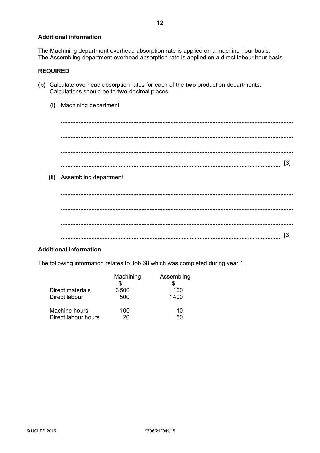 Cambridge A Level Accounting 9706 2015 Oct/Nov Paper 2 · Variant 1 question paper, page 12 of 16