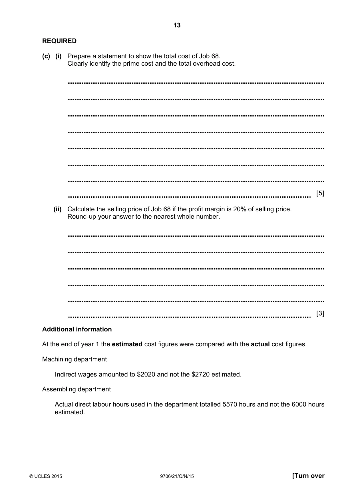 Cambridge A Level Accounting 9706 2015 Oct/Nov Paper 2 · Variant 1 question paper, page 13 of 16