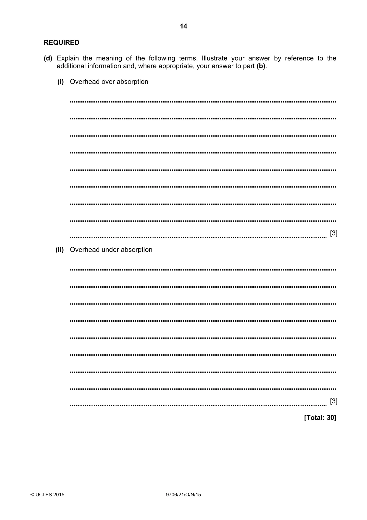 Cambridge A Level Accounting 9706 2015 Oct/Nov Paper 2 · Variant 1 question paper, page 14 of 16