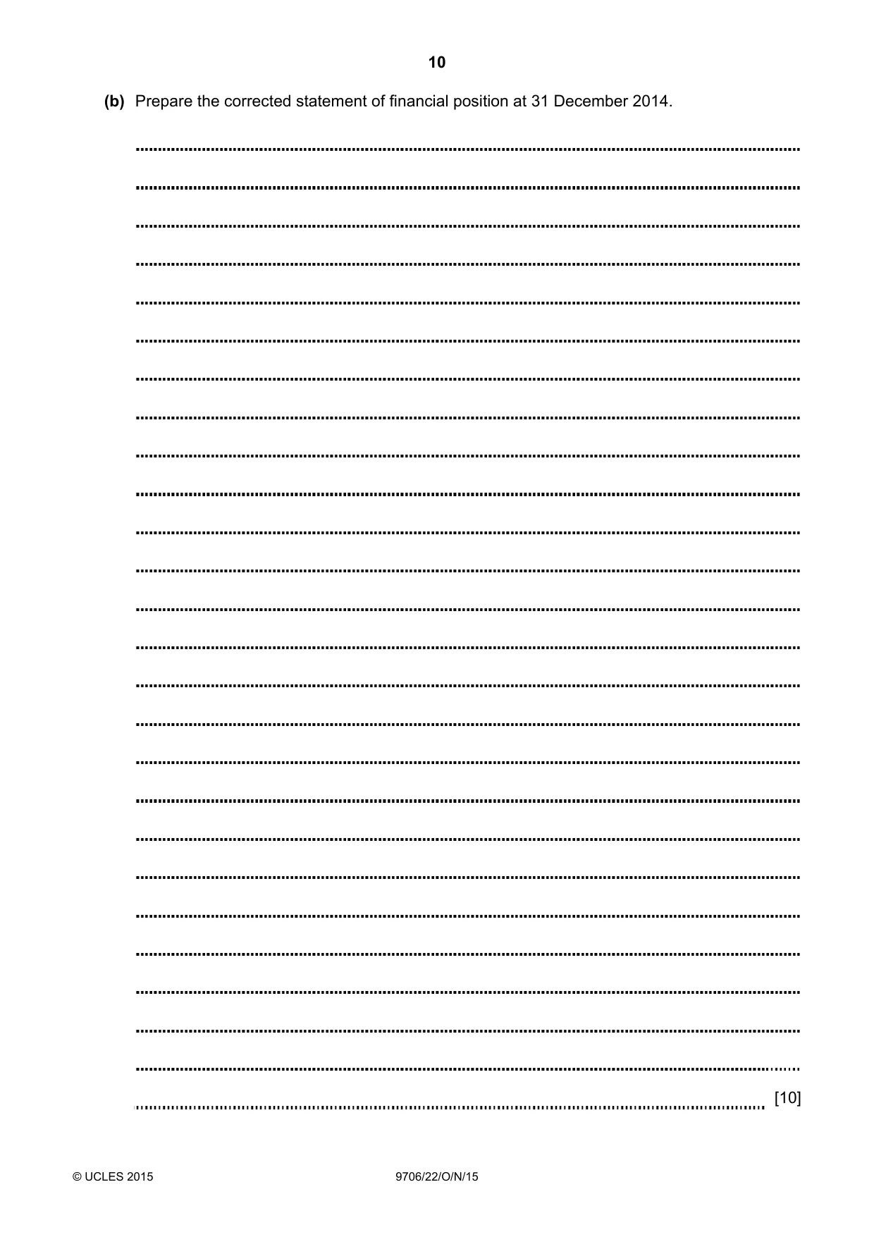 Cambridge A Level Accounting 9706 2015 Oct/Nov Paper 2 · Variant 2 question paper, page 10 of 16