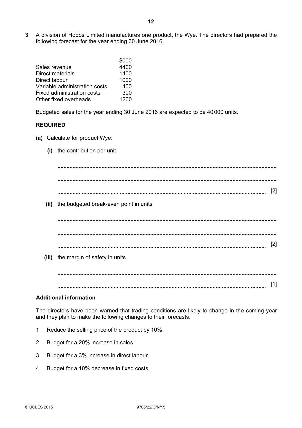 Cambridge A Level Accounting 9706 2015 Oct/Nov Paper 2 · Variant 2 question paper, page 12 of 16