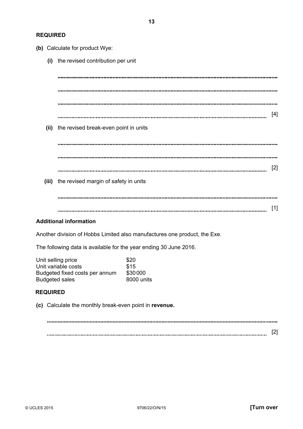 Cambridge A Level Accounting 9706 2015 Oct/Nov Paper 2 · Variant 2 question paper, page 13 of 16