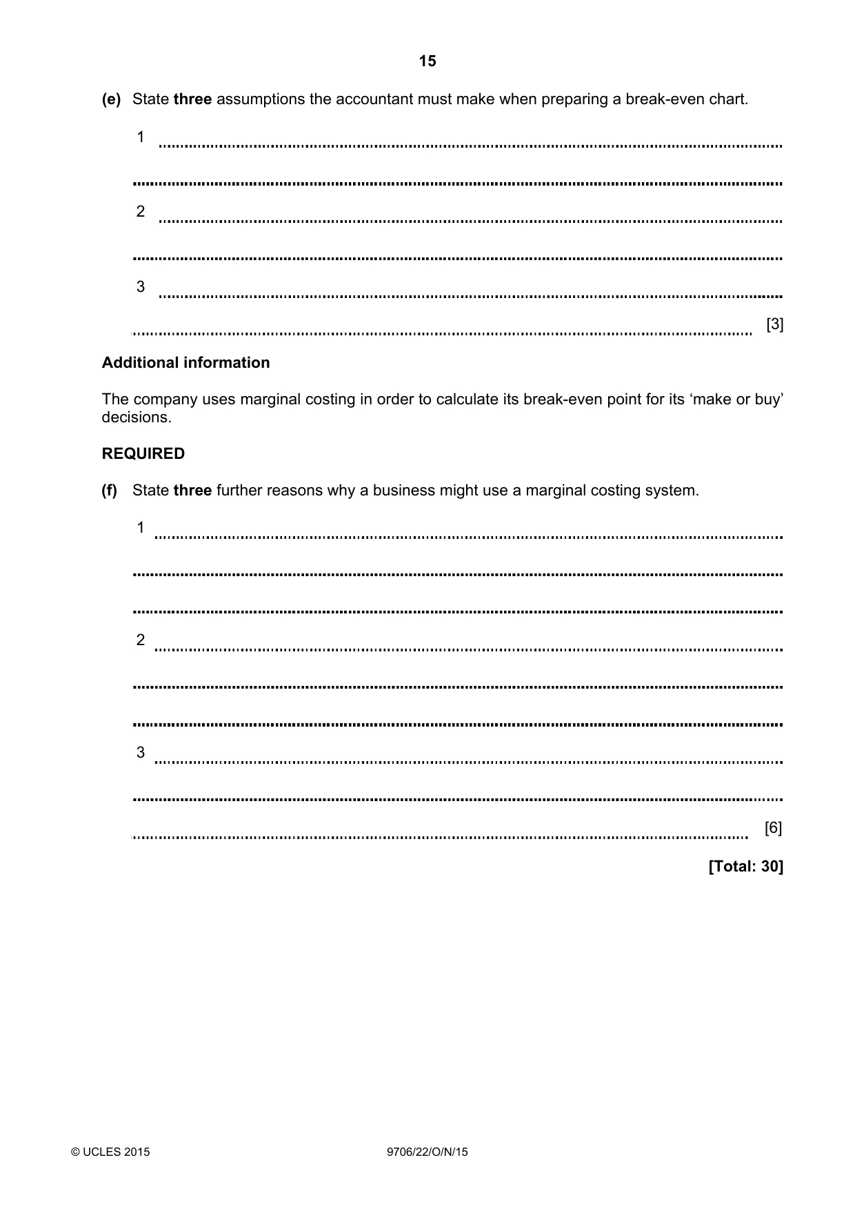 Cambridge A Level Accounting 9706 2015 Oct/Nov Paper 2 · Variant 2 question paper, page 15 of 16