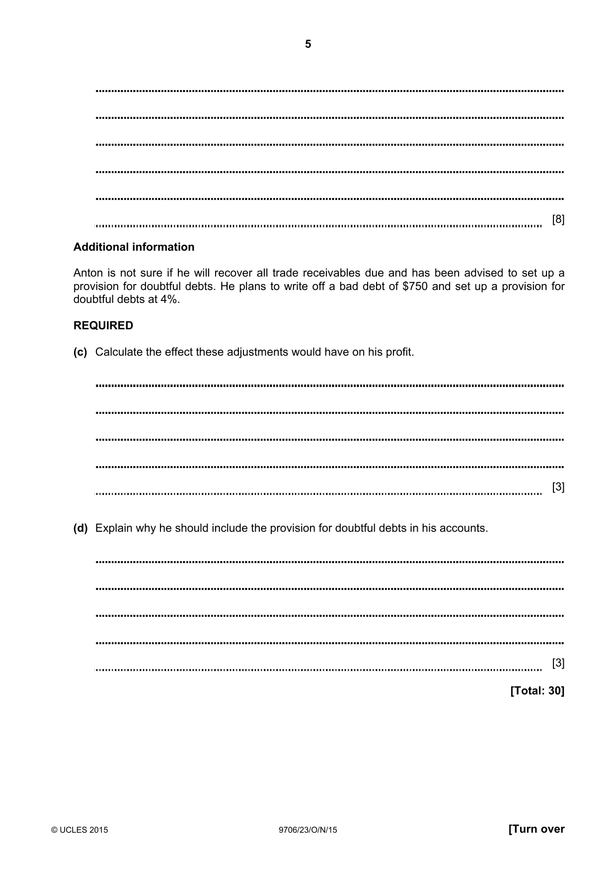 Cambridge A Level Accounting 9706 2015 Oct/Nov Paper 2 · Variant 3 question paper, page 5 of 16