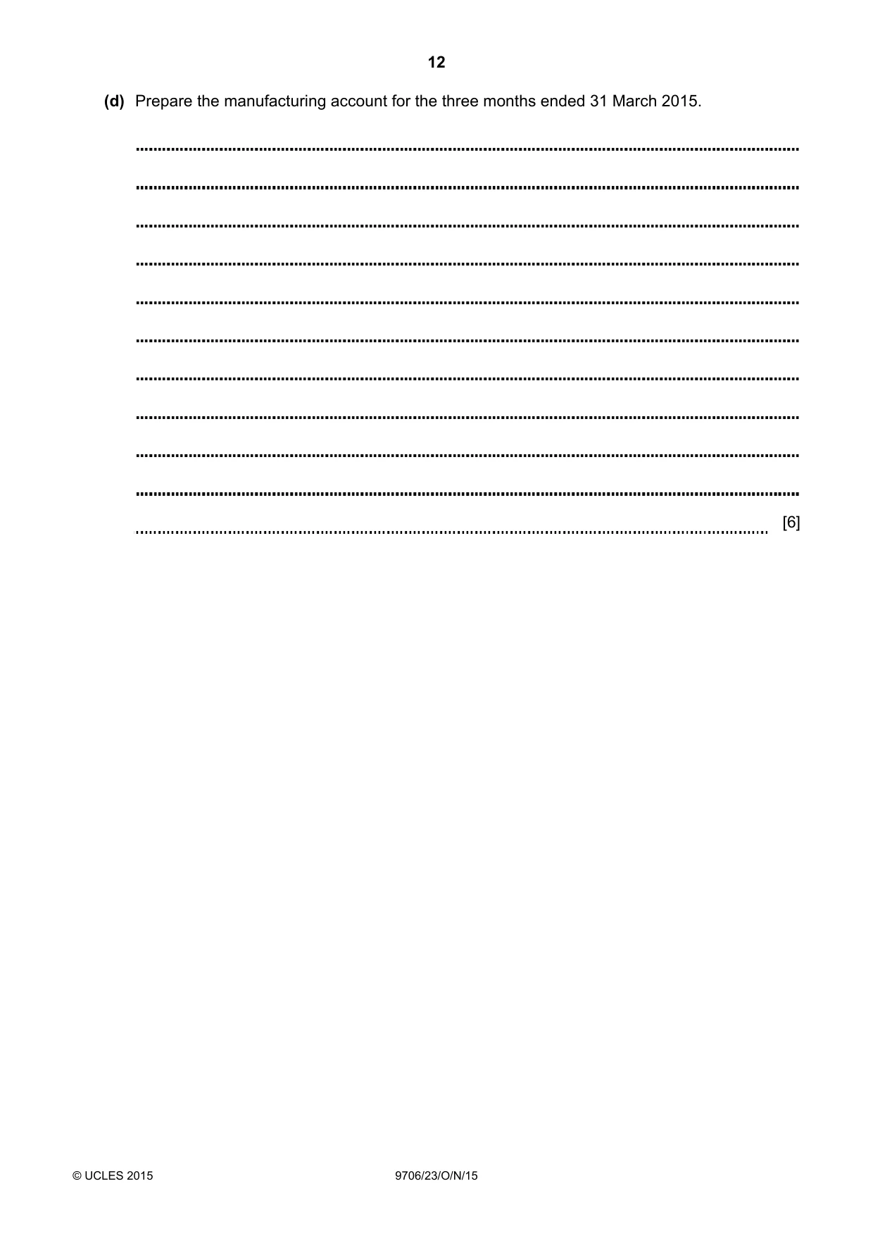 Cambridge A Level Accounting 9706 2015 Oct/Nov Paper 2 · Variant 3 question paper, page 12 of 16