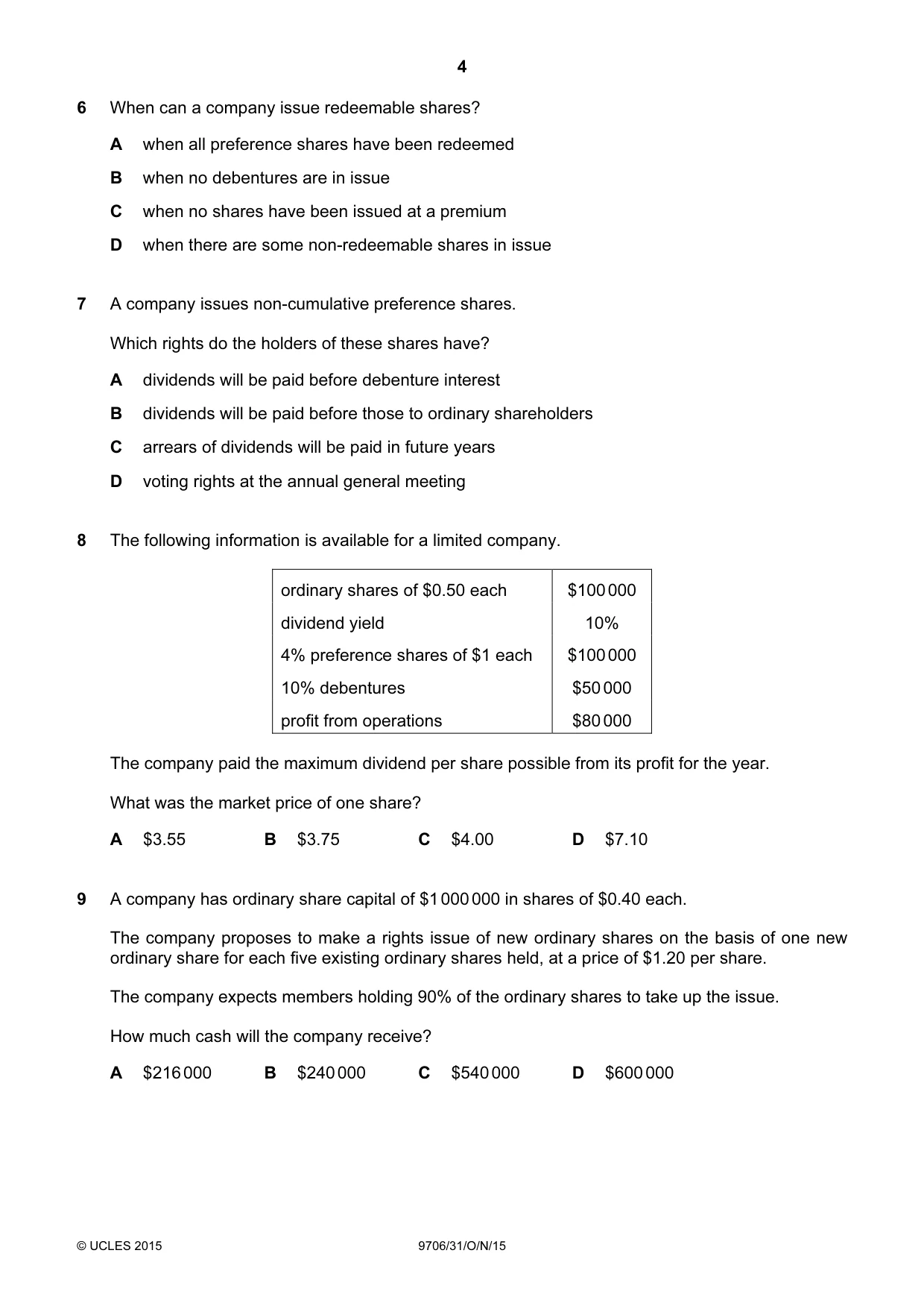 Cambridge A Level Accounting 9706 2015 Oct/Nov Paper 3 · Variant 1 question paper, page 4 of 12