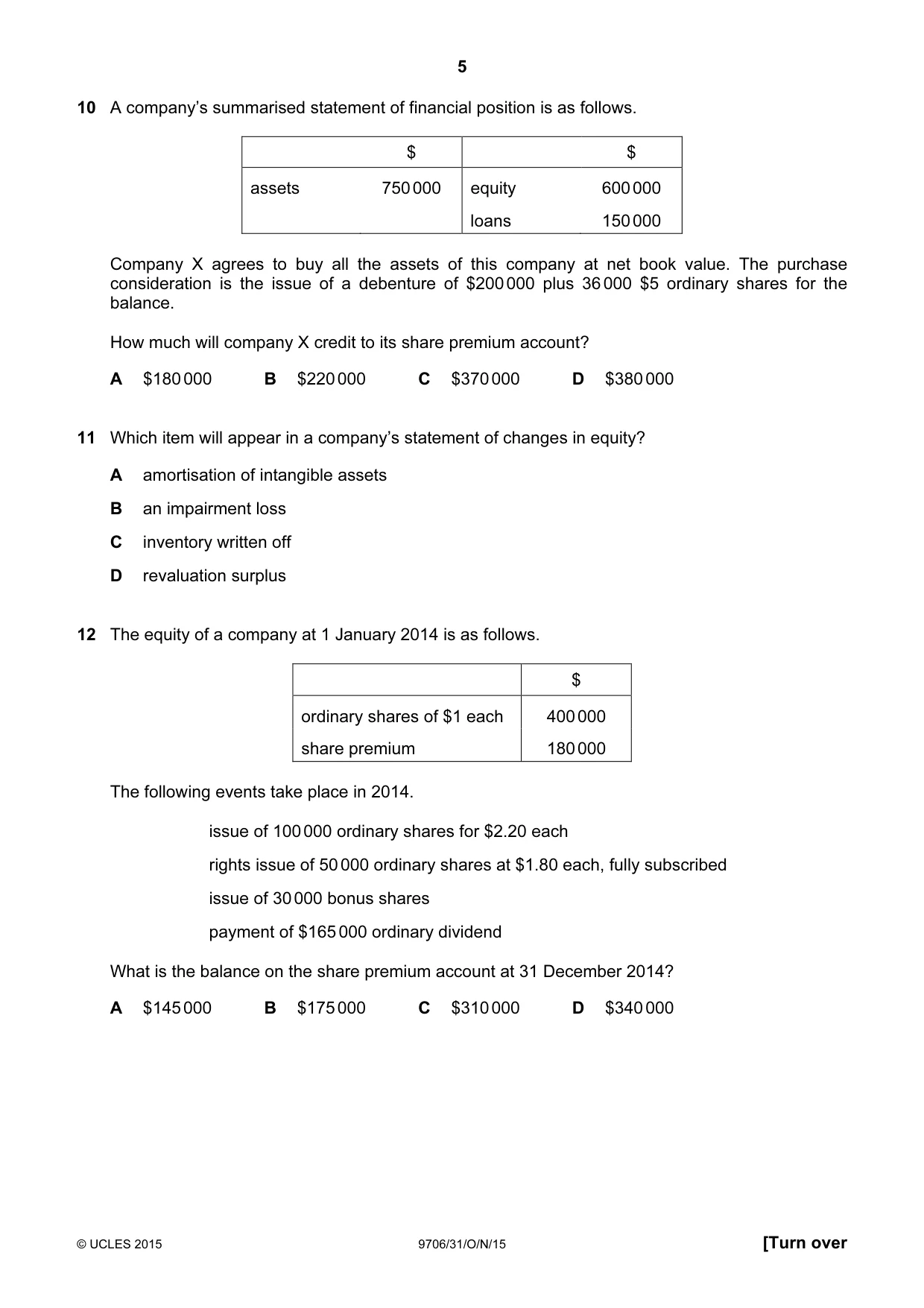 Cambridge A Level Accounting 9706 2015 Oct/Nov Paper 3 · Variant 1 question paper, page 5 of 12