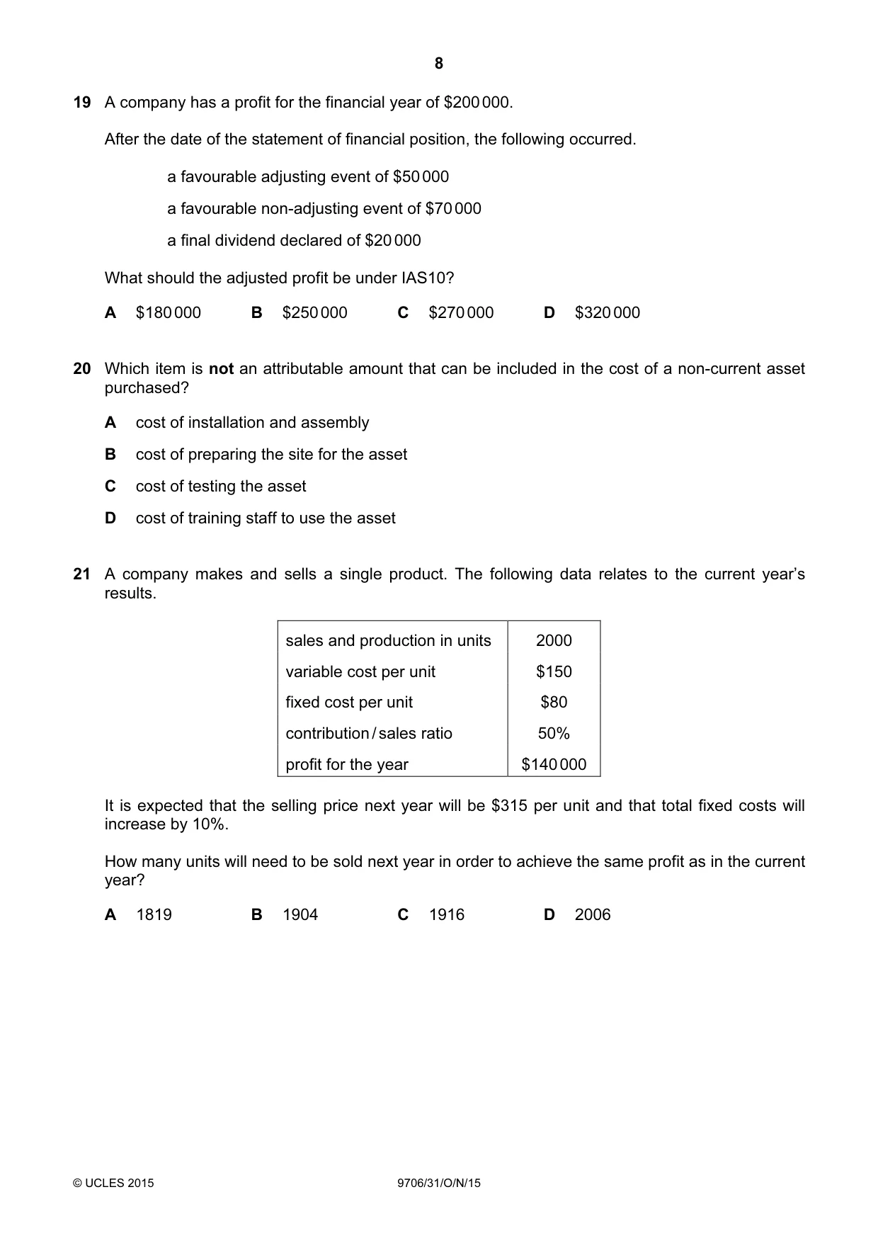 Cambridge A Level Accounting 9706 2015 Oct/Nov Paper 3 · Variant 1 question paper, page 8 of 12