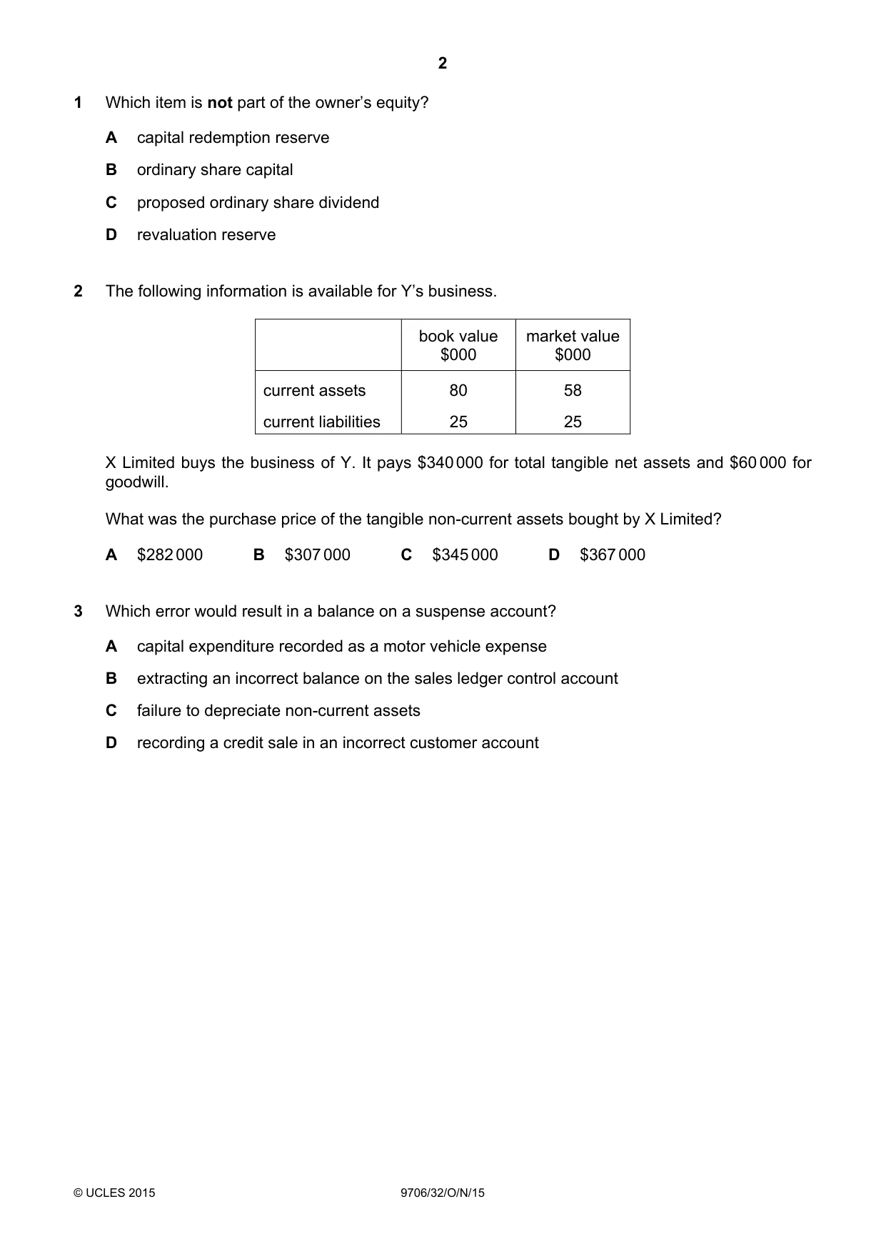 Cambridge A Level Accounting 9706 2015 Oct/Nov Paper 3 · Variant 2 question paper, page 2 of 12