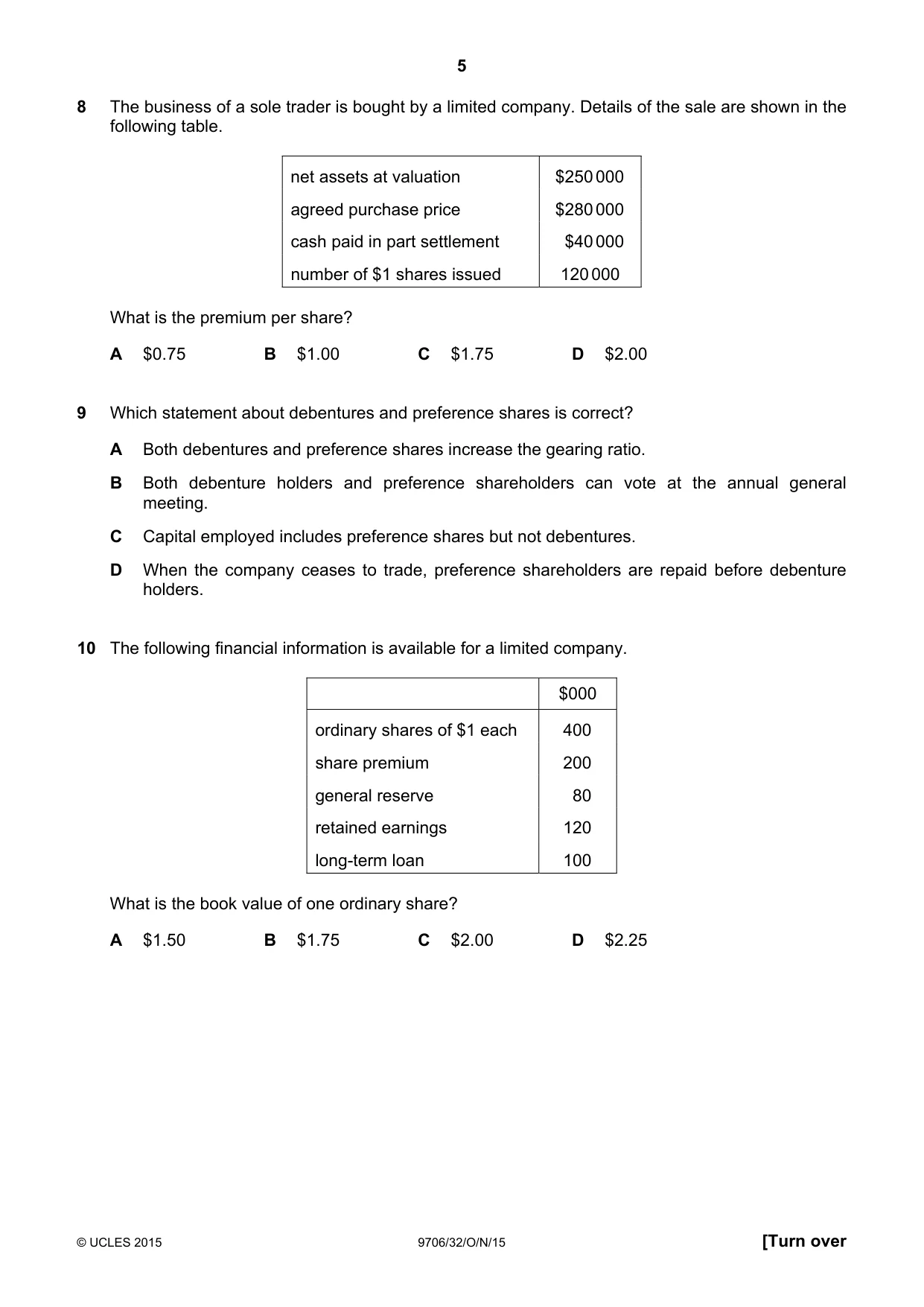 Cambridge A Level Accounting 9706 2015 Oct/Nov Paper 3 · Variant 2 question paper, page 5 of 12