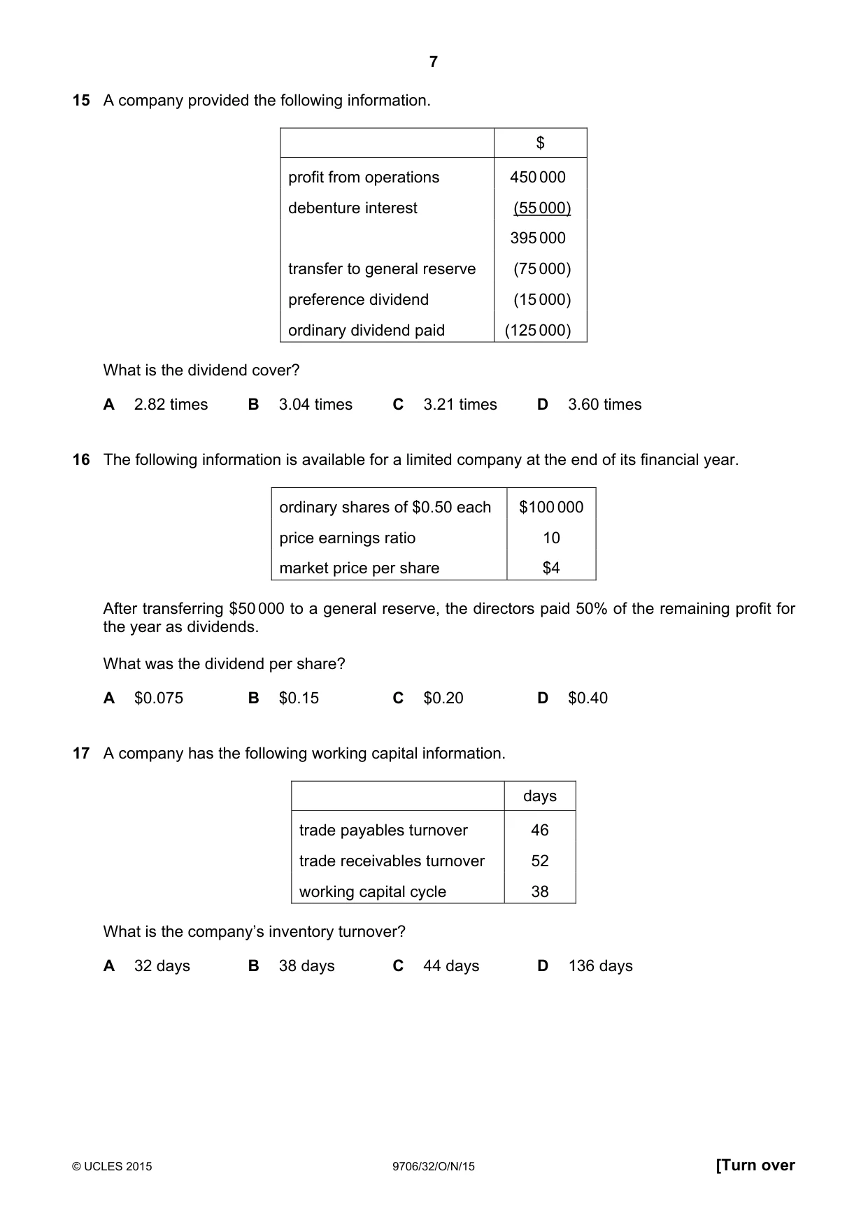 Cambridge A Level Accounting 9706 2015 Oct/Nov Paper 3 · Variant 2 question paper, page 7 of 12