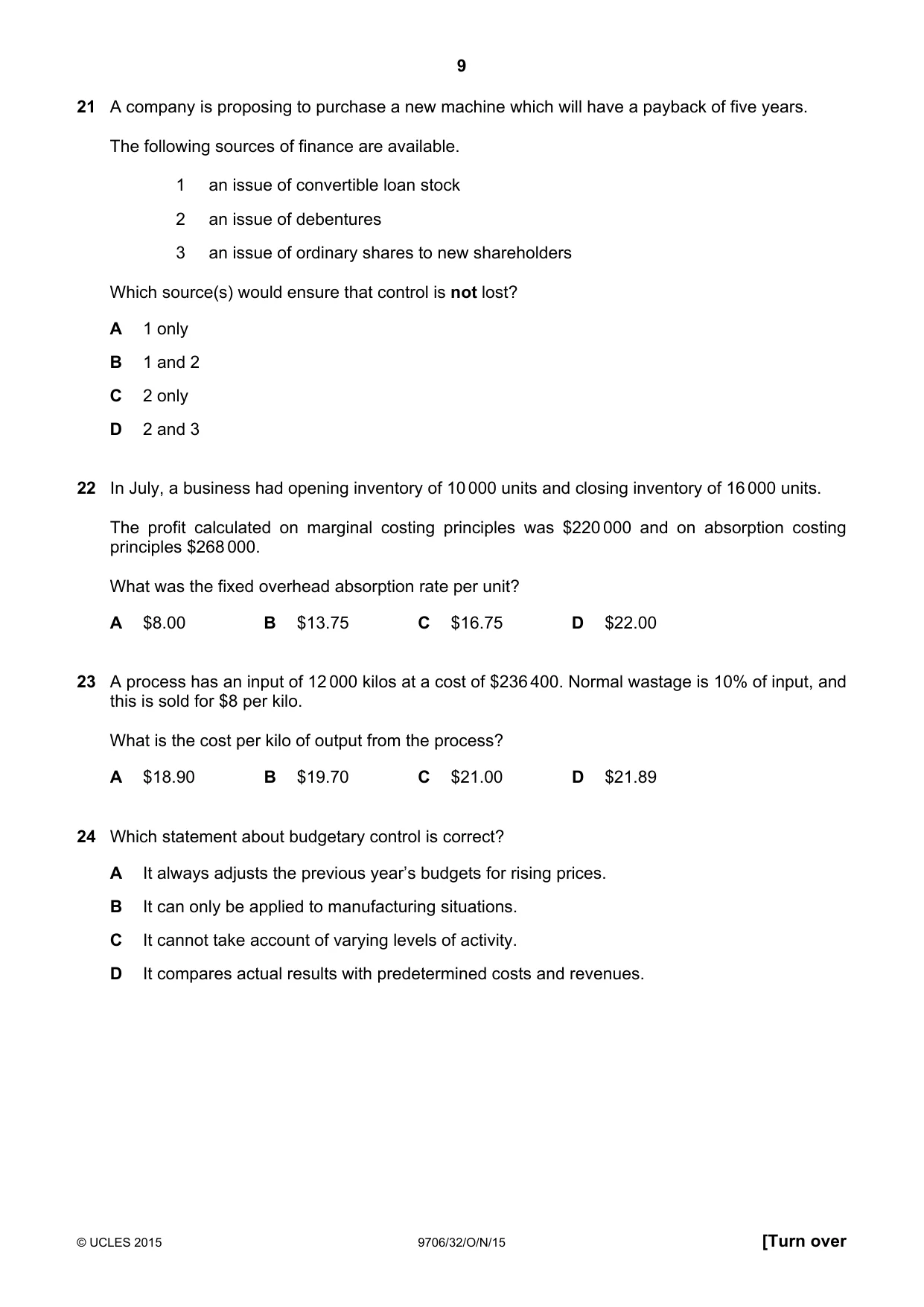 Cambridge A Level Accounting 9706 2015 Oct/Nov Paper 3 · Variant 2 question paper, page 9 of 12