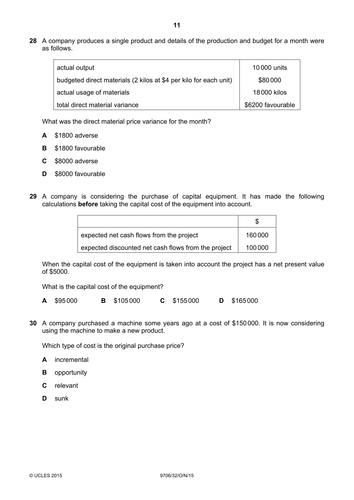 Cambridge A Level Accounting 9706 2015 Oct/Nov Paper 3 · Variant 2 question paper, page 11 of 12