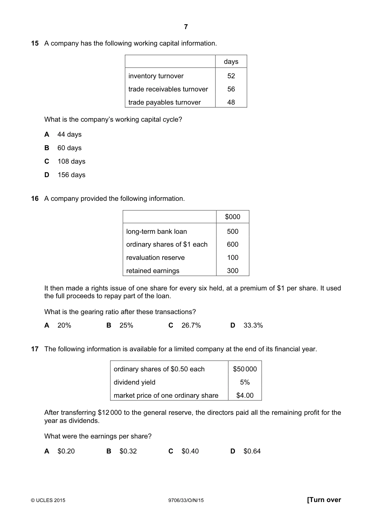 Cambridge A Level Accounting 9706 2015 Oct/Nov Paper 3 · Variant 3 question paper, page 7 of 12