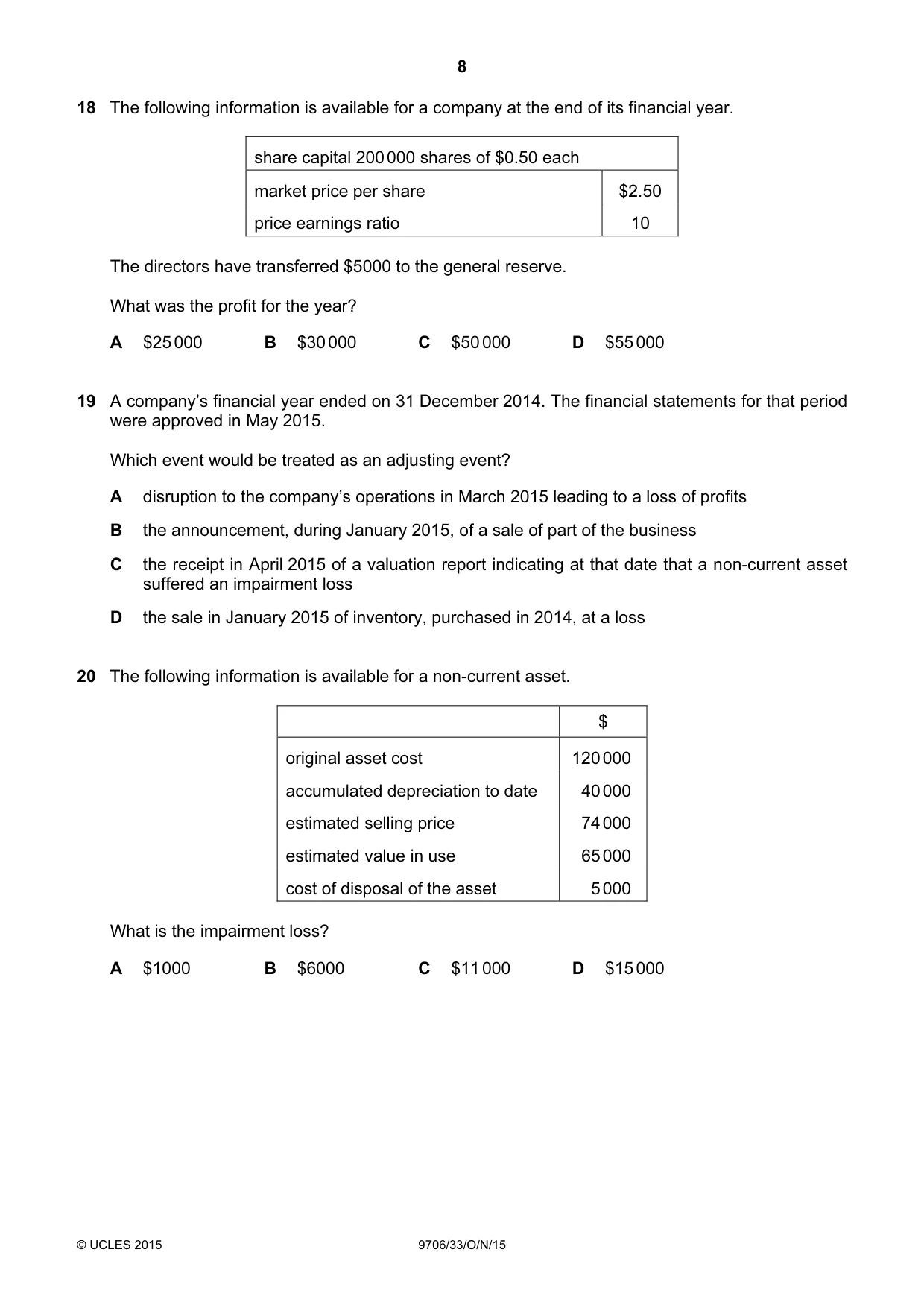 Cambridge A Level Accounting 9706 2015 Oct/Nov Paper 3 · Variant 3 question paper, page 8 of 12