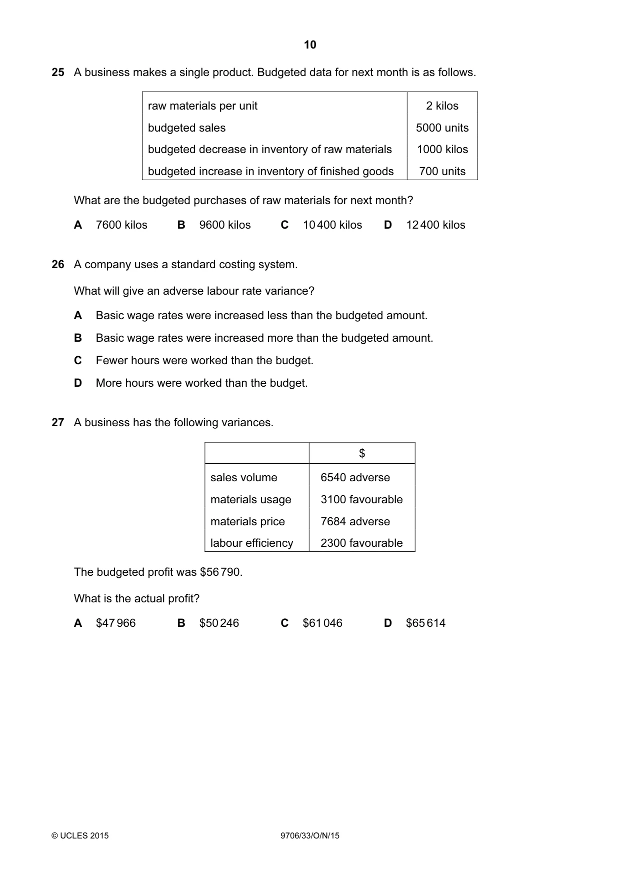 Cambridge A Level Accounting 9706 2015 Oct/Nov Paper 3 · Variant 3 question paper, page 10 of 12