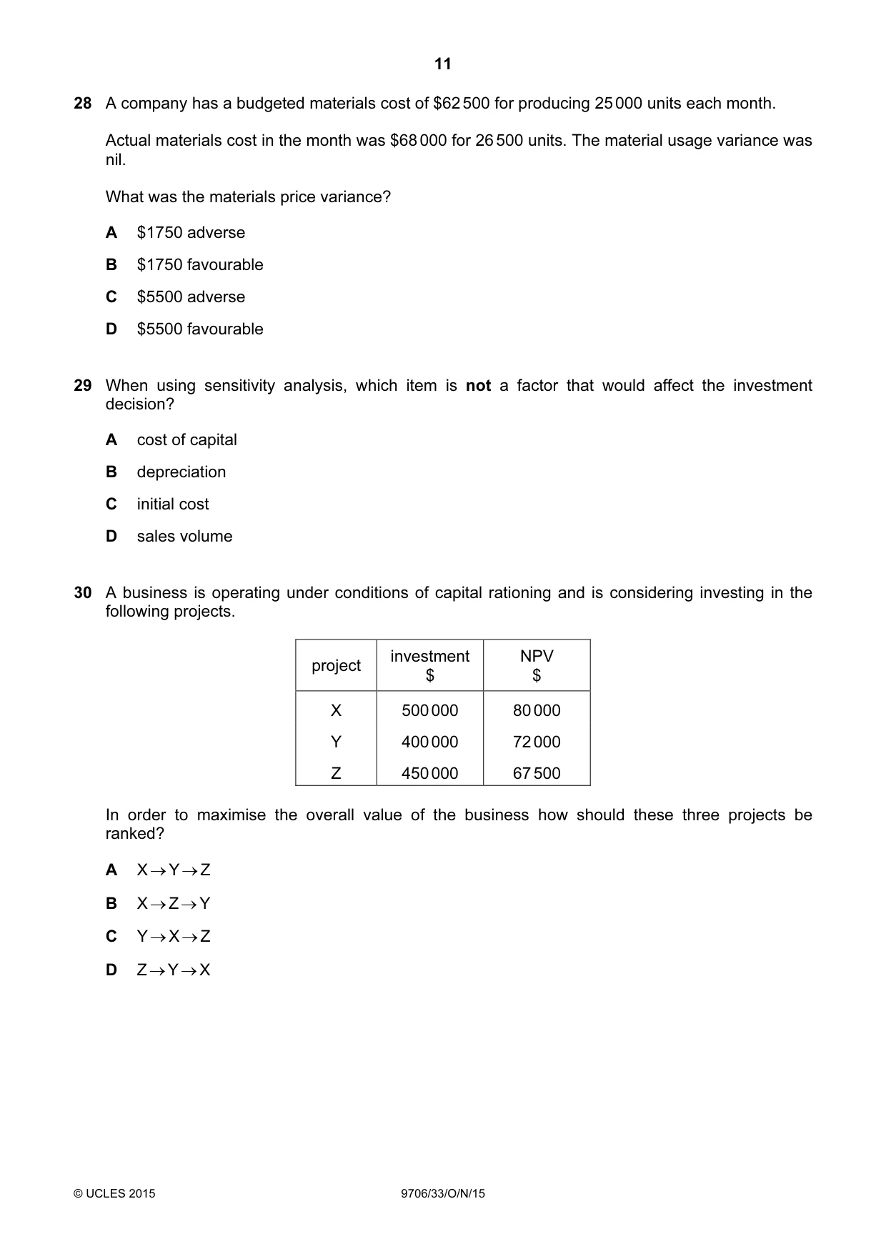 Cambridge A Level Accounting 9706 2015 Oct/Nov Paper 3 · Variant 3 question paper, page 11 of 12